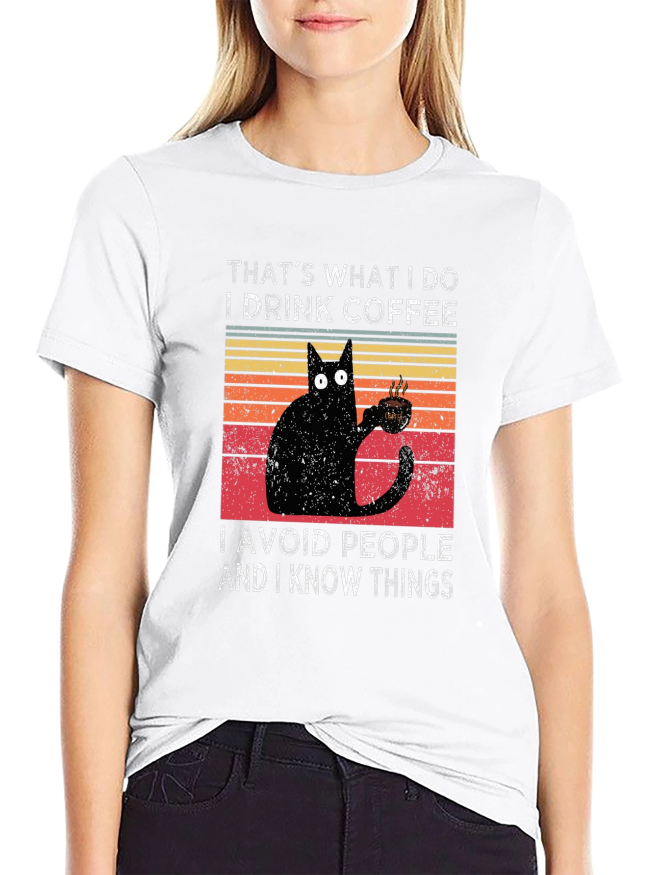 Coffee Cat T-Shirt - I Drink Coffee Avoid People
