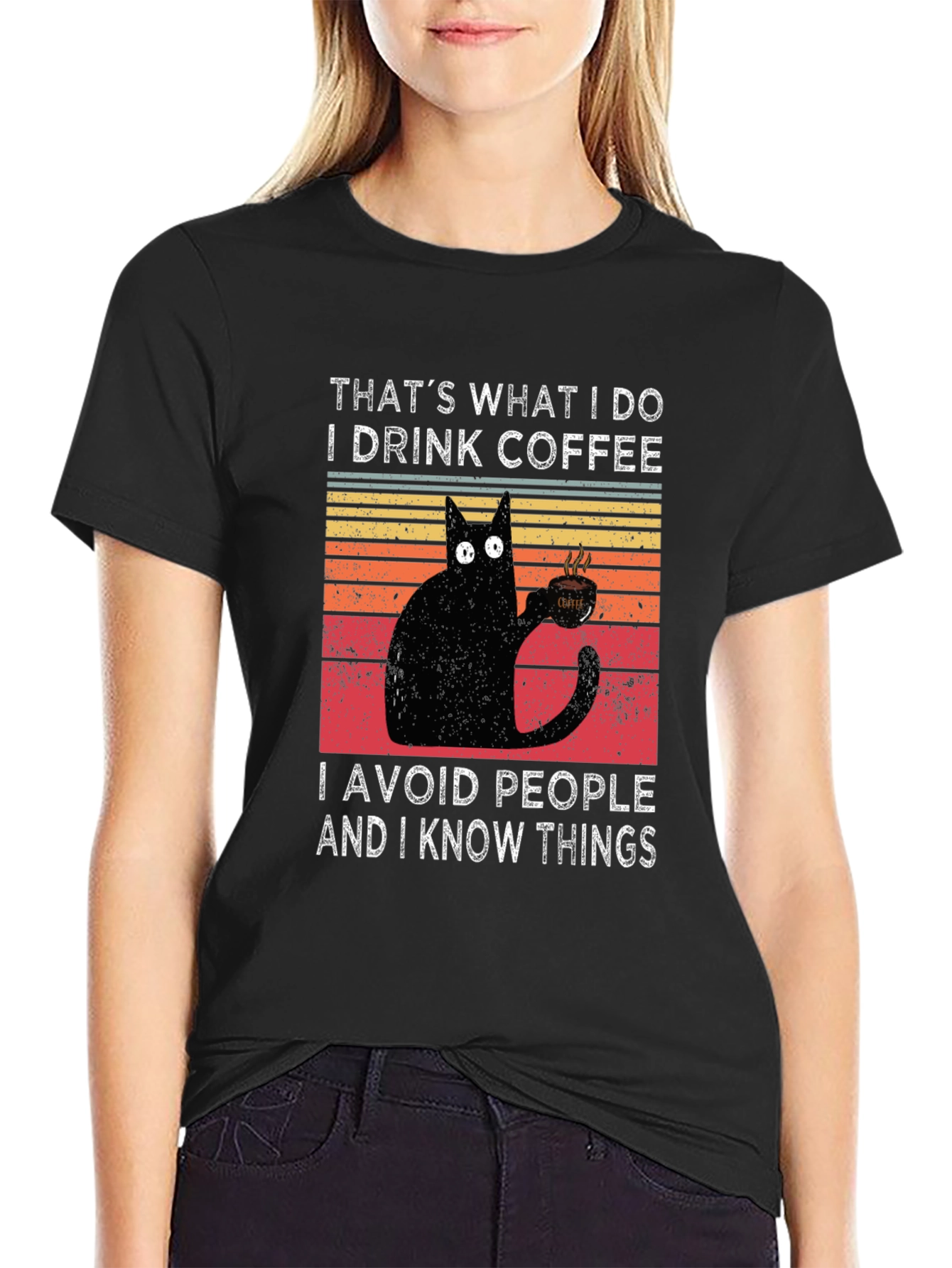 Coffee Cat T-Shirt - I Drink Coffee Avoid People