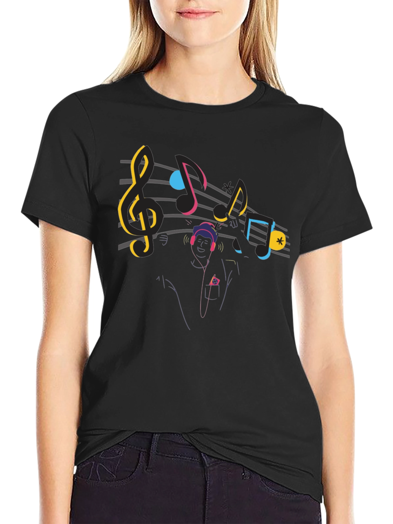 Music Lover Graphic Tee - Black Cotton T-Shirt