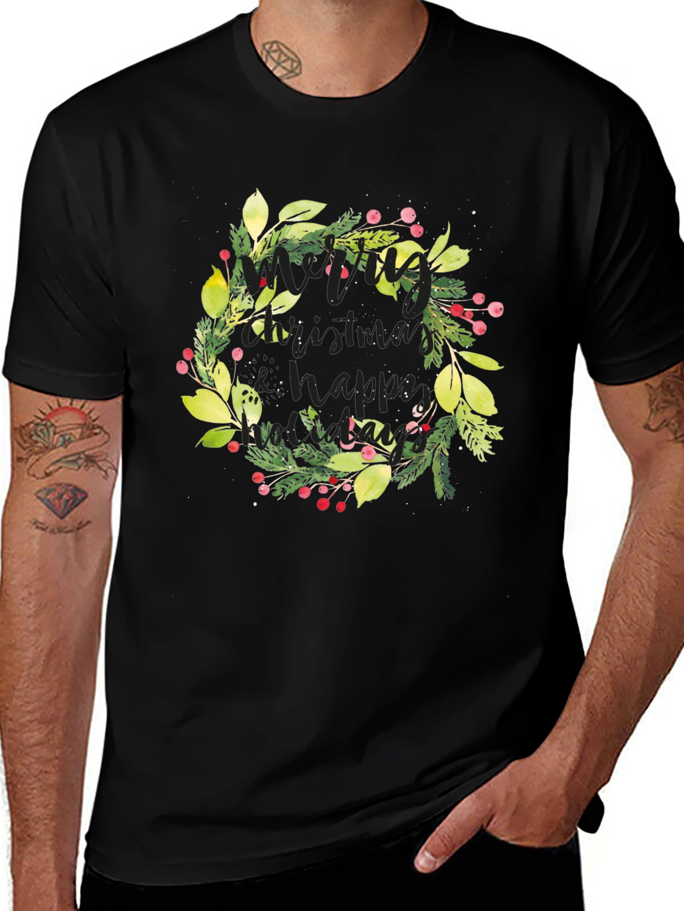 Festive Christmas Wreath Graphic Tee