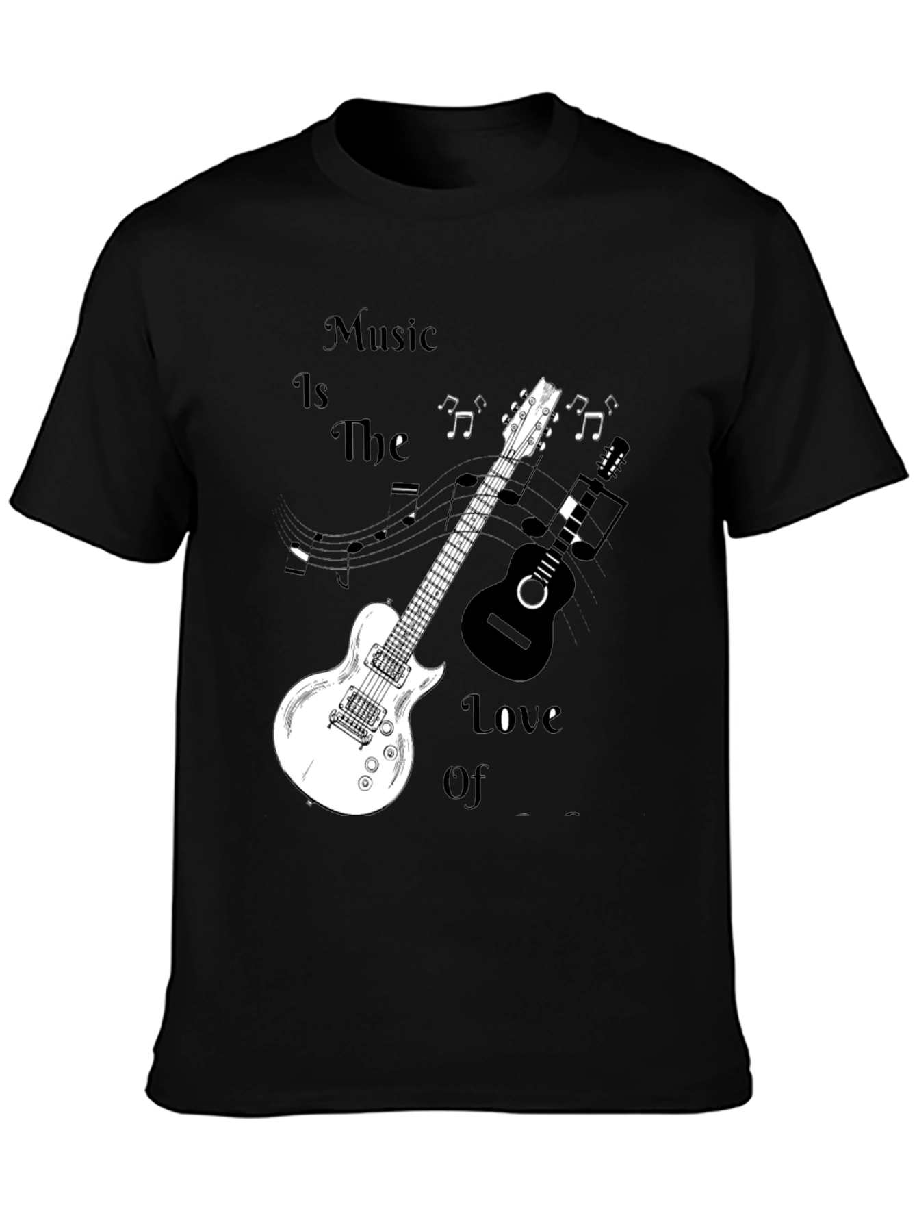 Music Lovers Black Graphic Tee with Guitars