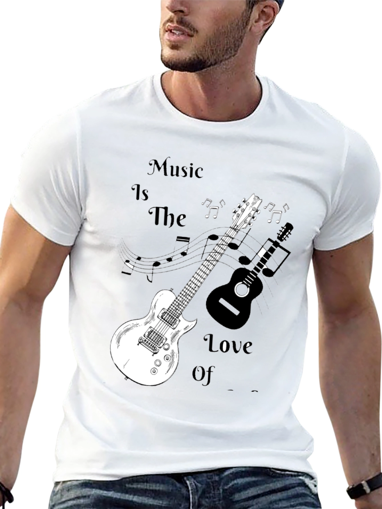 Music Lovers Black Graphic Tee with Guitars