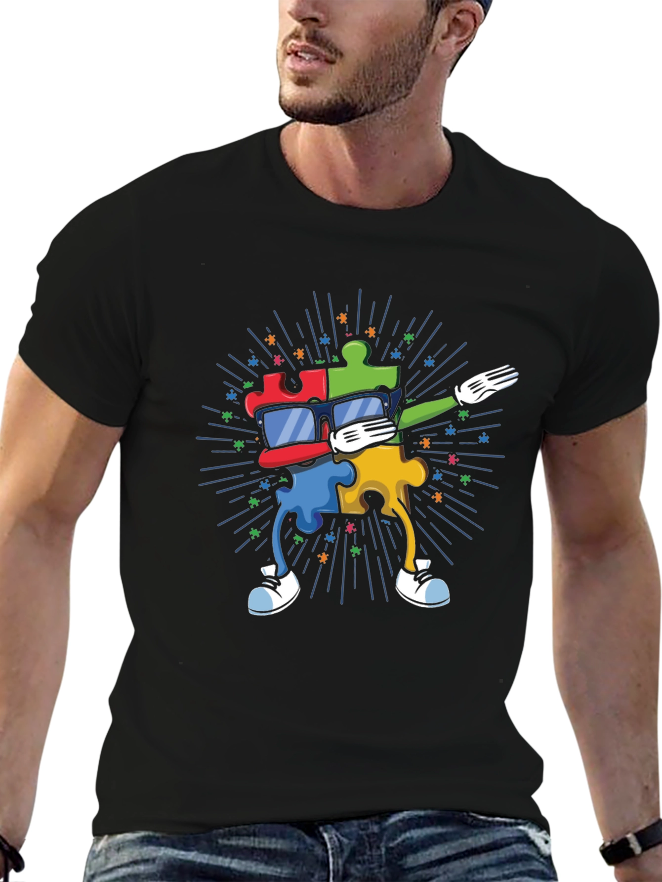 Autism Awareness Dabbing Puzzle Piece T-Shirt