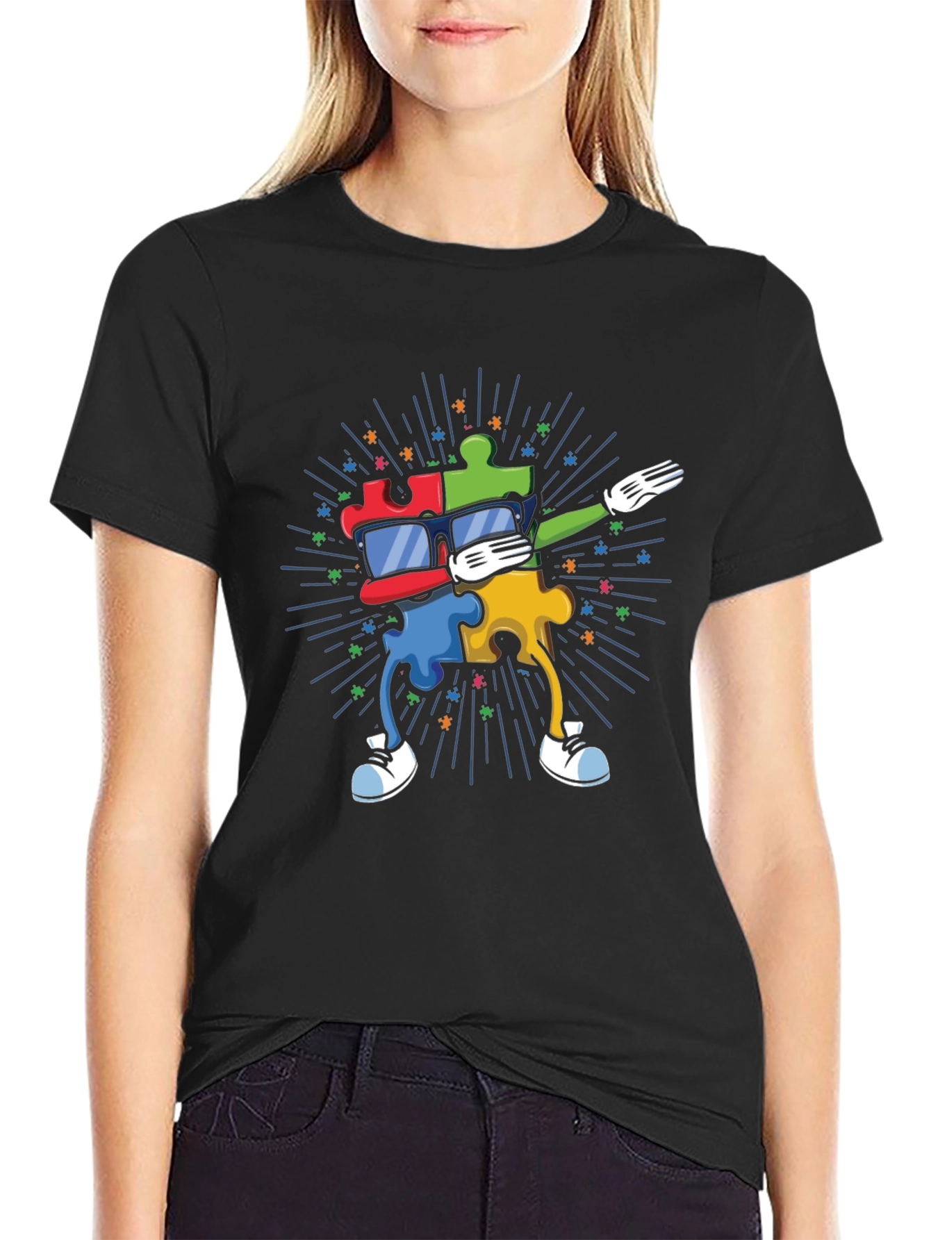 Autism Awareness Dabbing Puzzle Piece T-Shirt