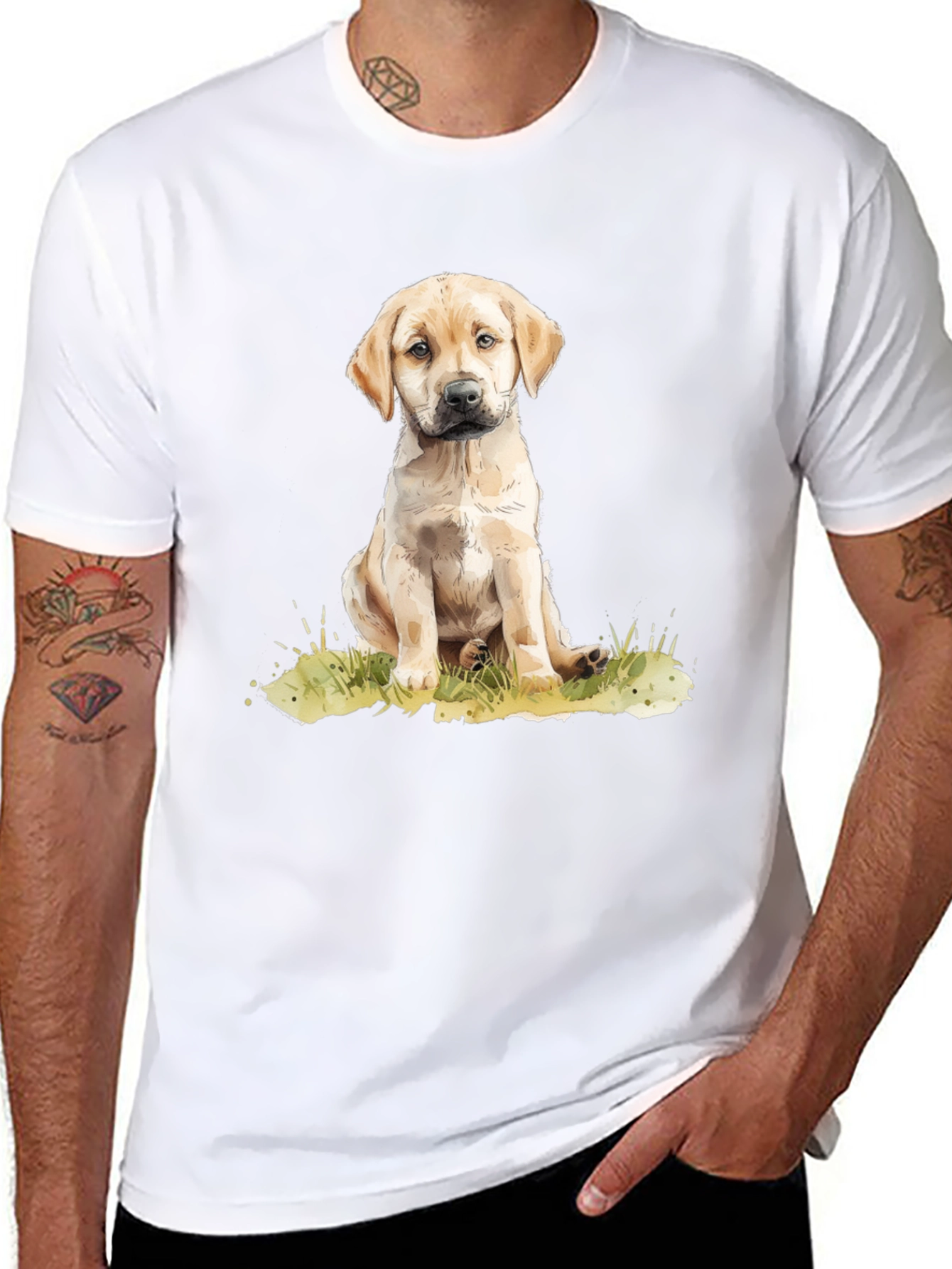 Puppy Dog Graphic Tee - Black Cotton T-Shirt