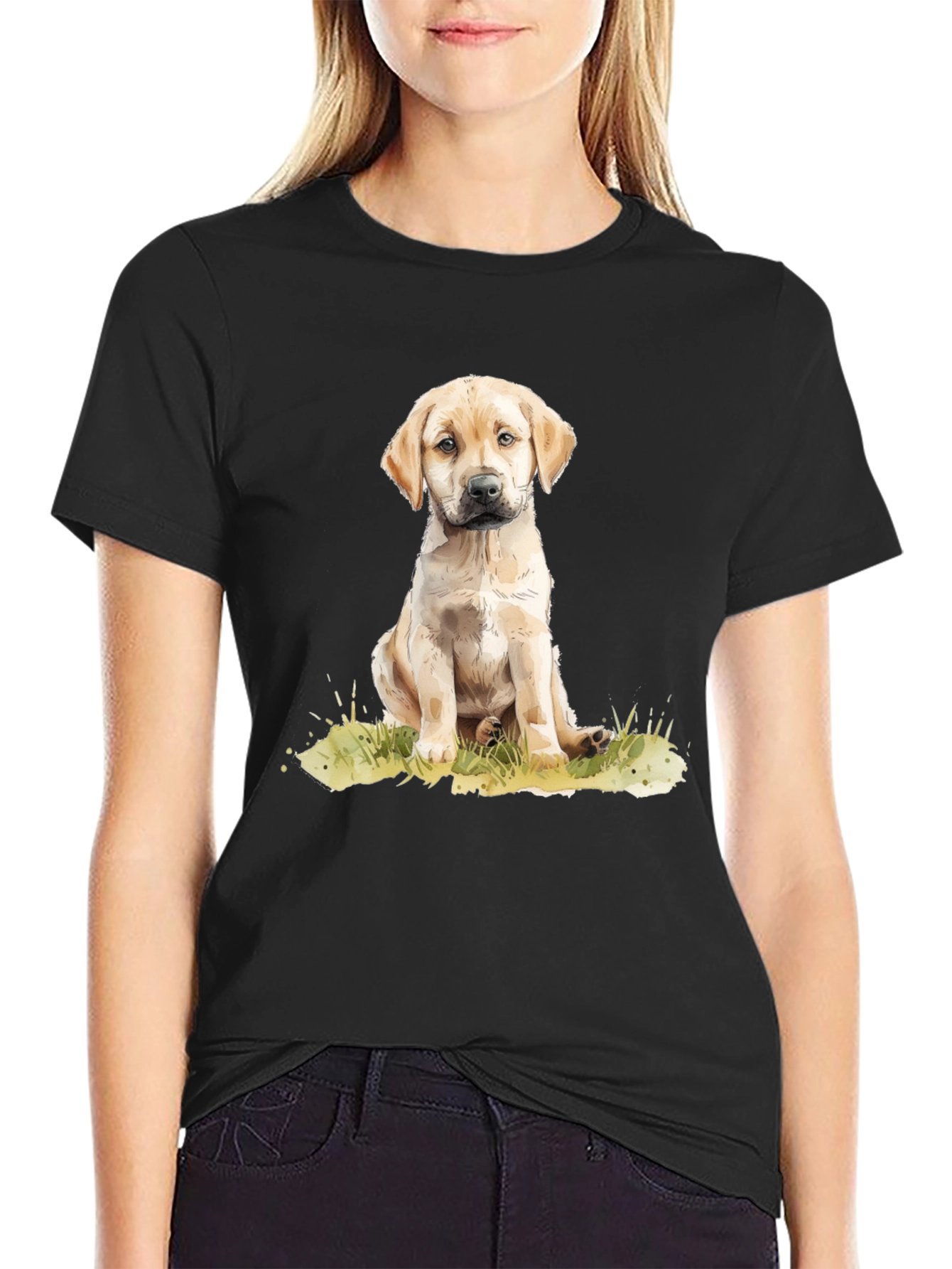 Puppy Dog Graphic Tee - Black Cotton T-Shirt