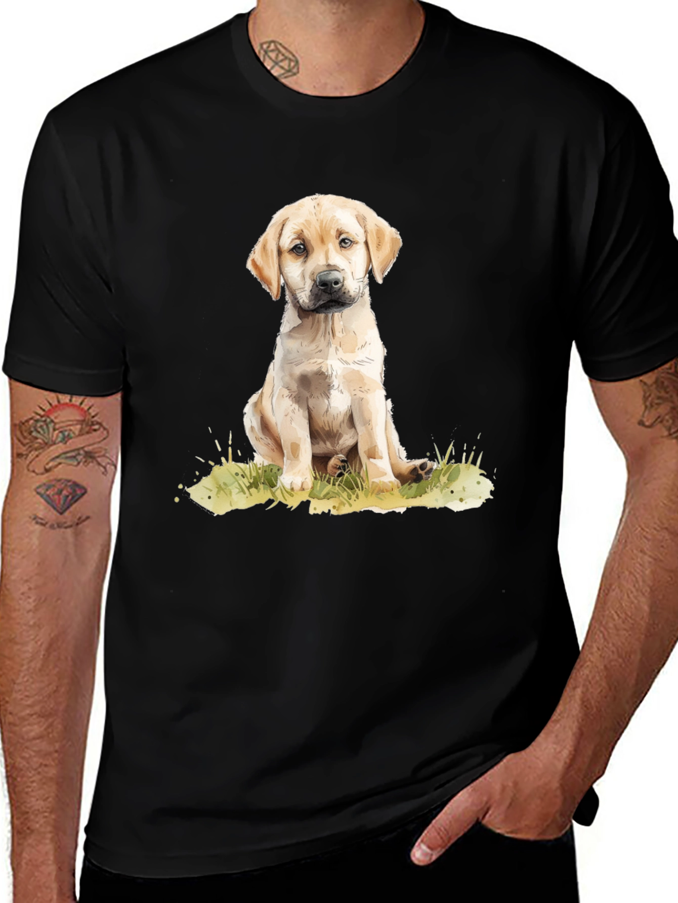 Puppy Dog Graphic Tee - Black Cotton T-Shirt