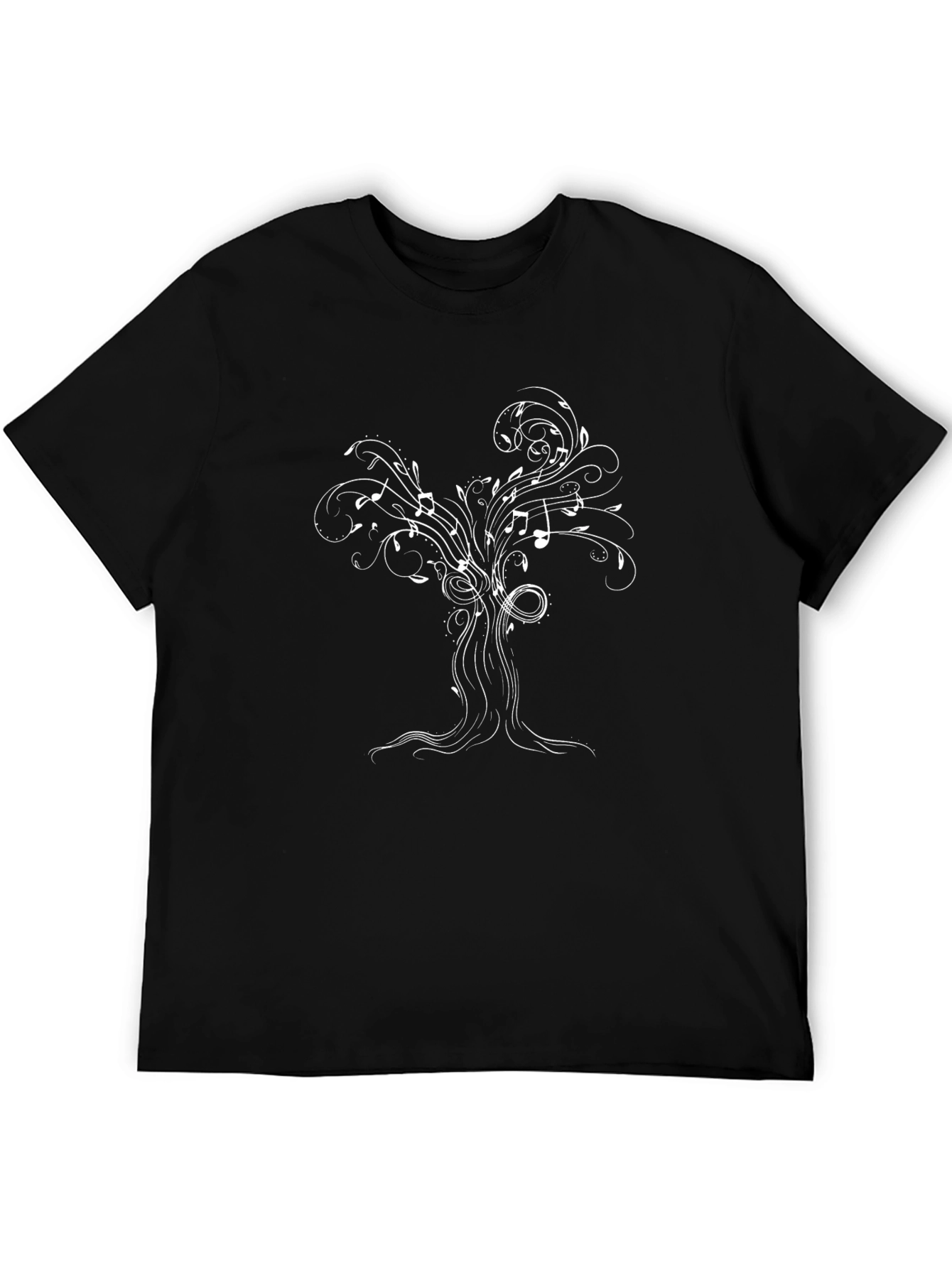 Musical Tree Graphic Tee - Black Cotton T-Shirt