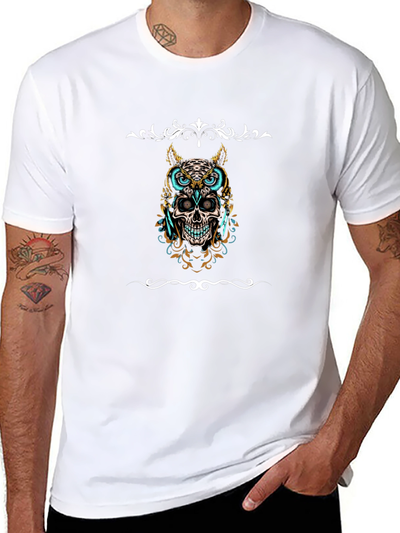 Skull Owl Graphic Tee - Mens Black T-Shirt
