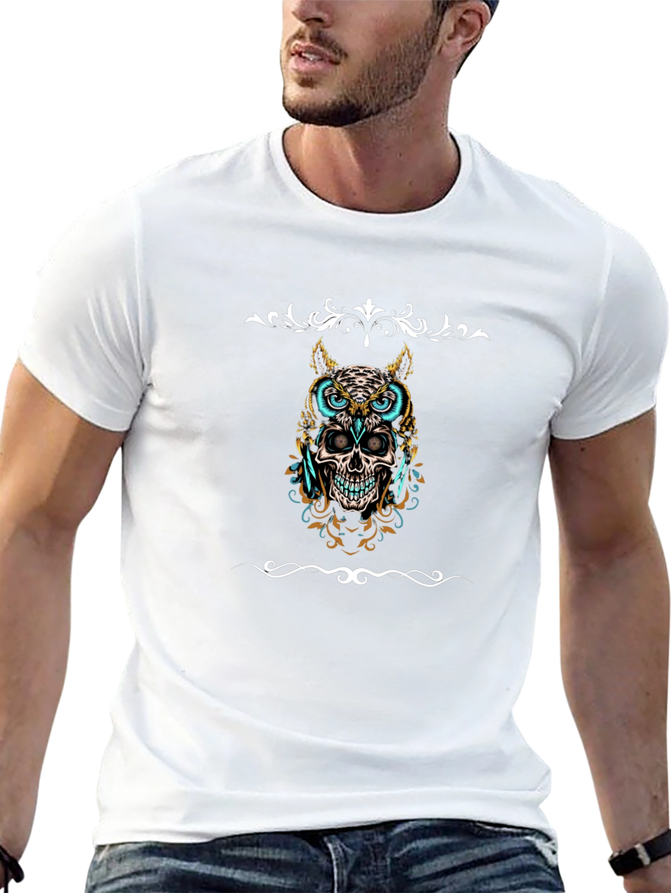 Skull Owl Graphic Tee - Mens Black T-Shirt