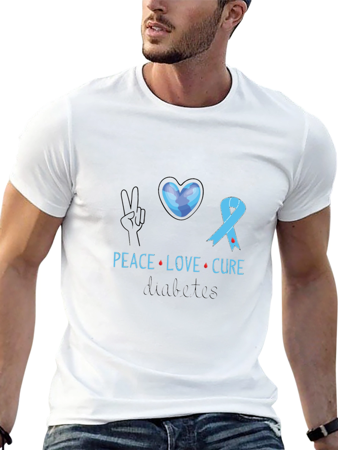 Peace Love Cure Diabetes Awareness T-Shirt