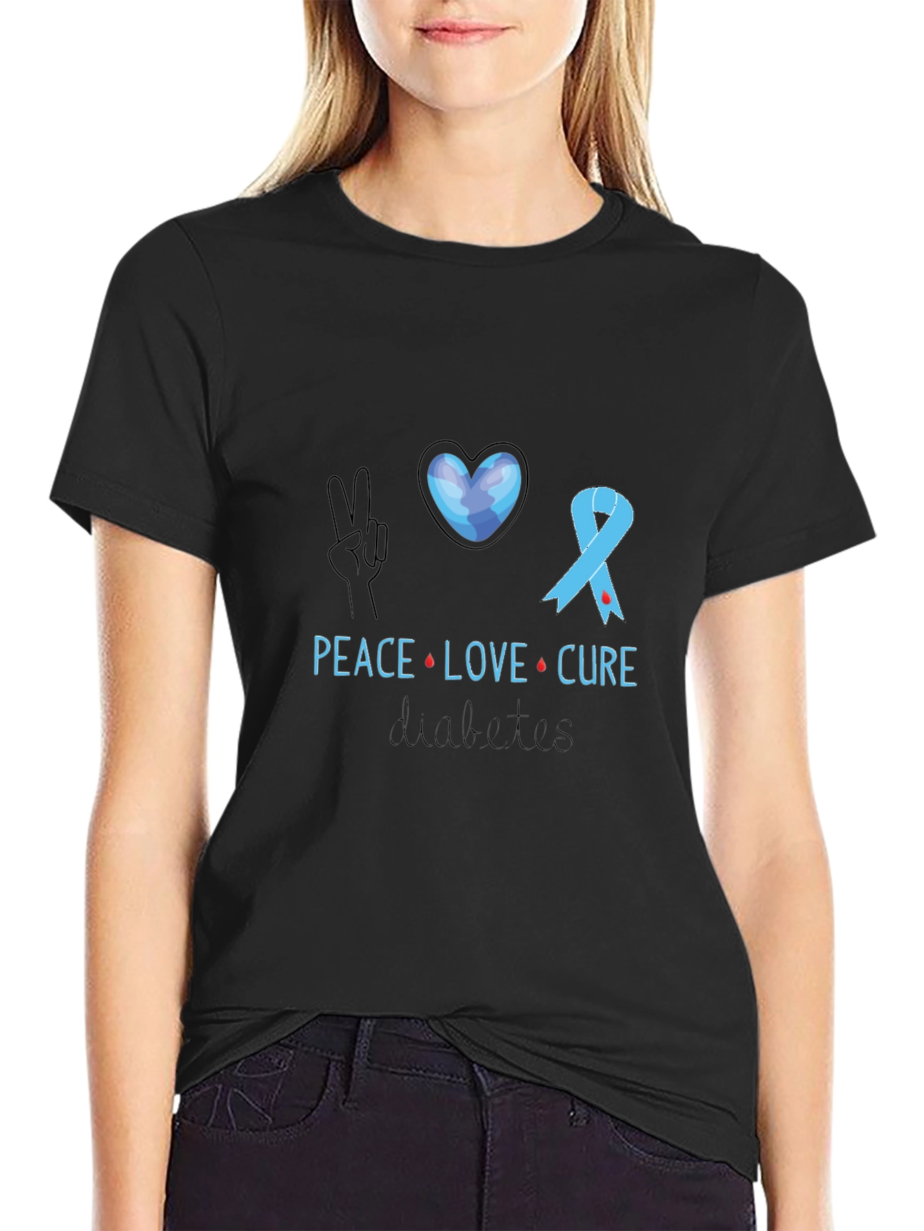Peace Love Cure Diabetes Awareness T-Shirt