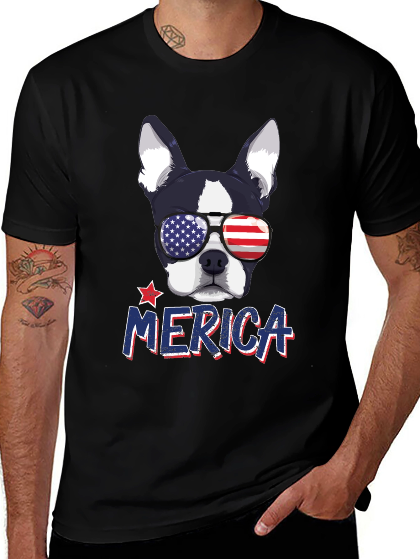 Patriotic Dog T-Shirt -  Merica USA Flag Sunglasses
