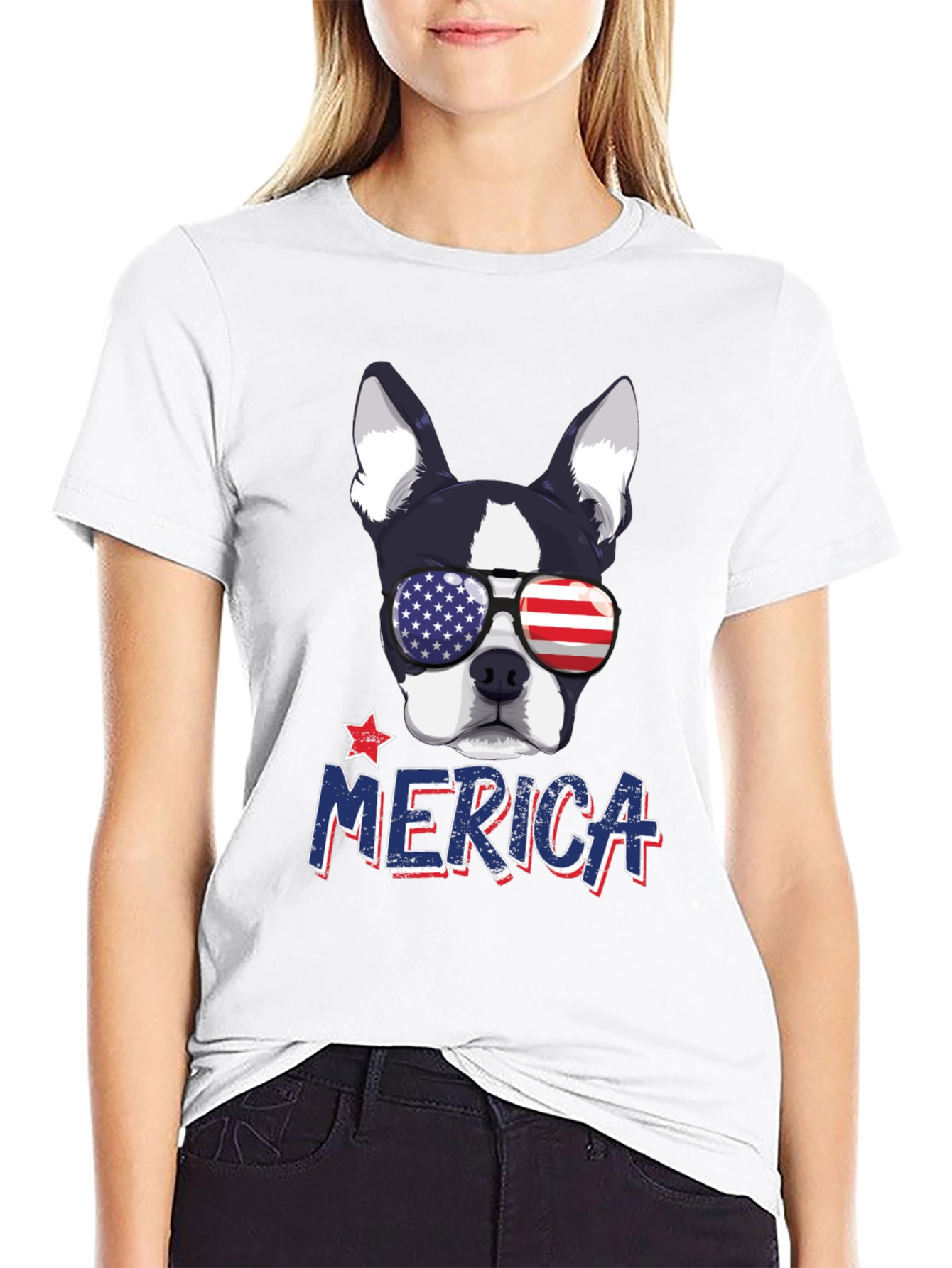 Patriotic Dog T-Shirt -  Merica USA Flag Sunglasses