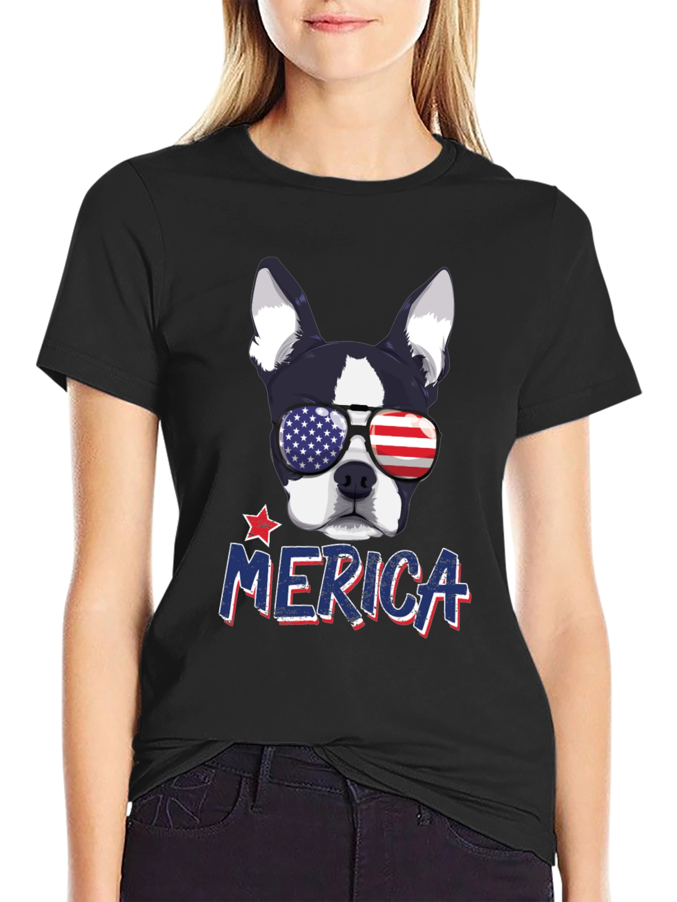 Patriotic Dog T-Shirt -  Merica USA Flag Sunglasses