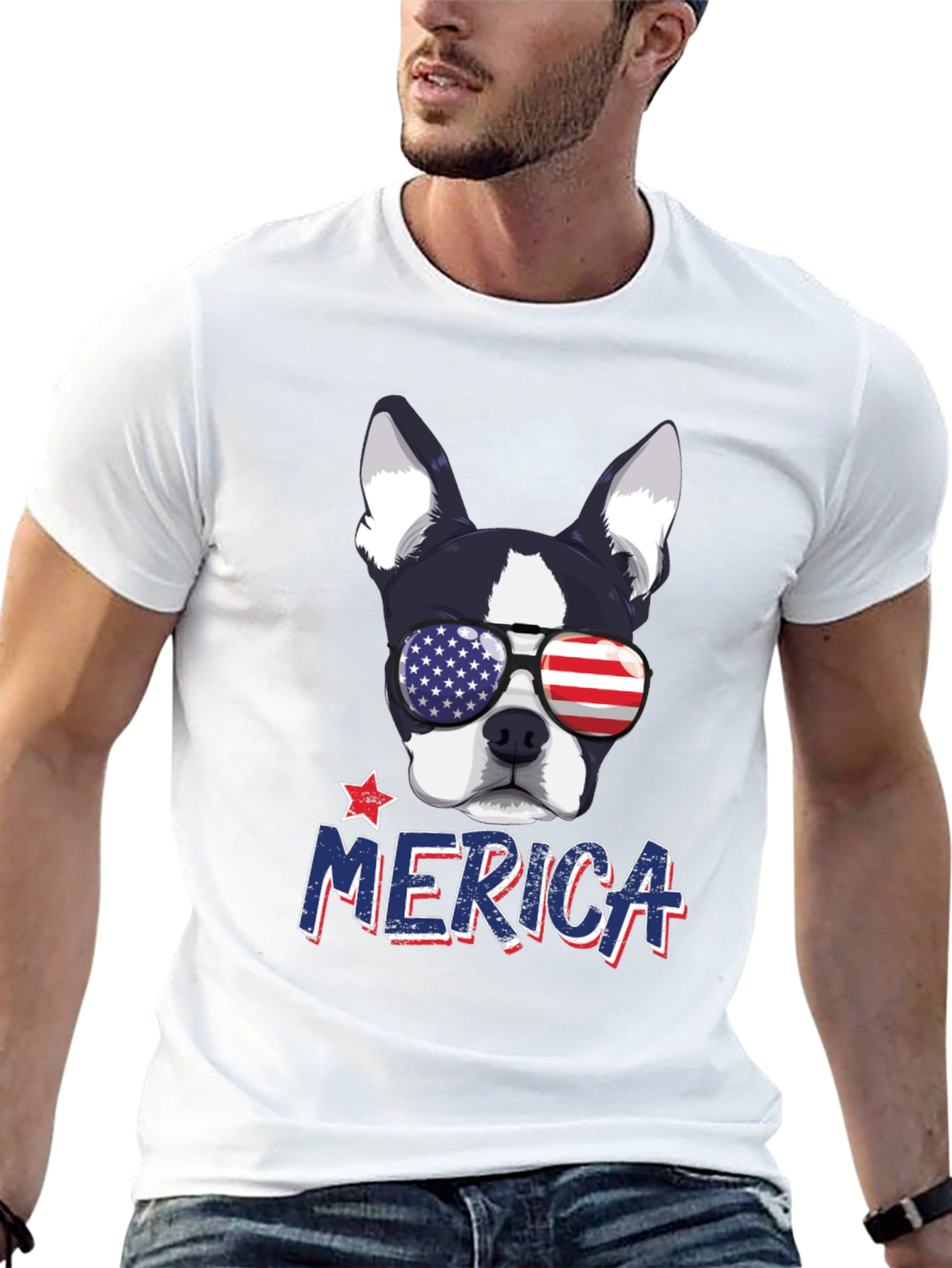Patriotic Dog T-Shirt -  Merica USA Flag Sunglasses