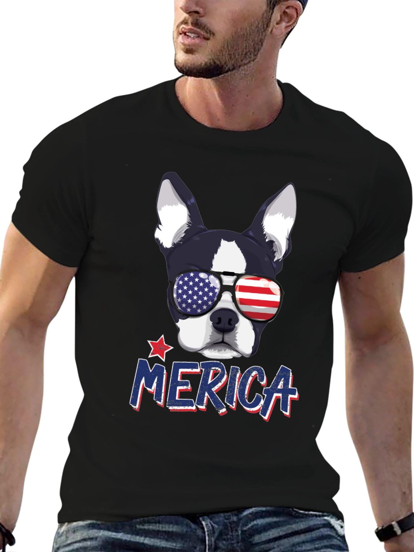 Patriotic Dog T-Shirt -  Merica USA Flag Sunglasses