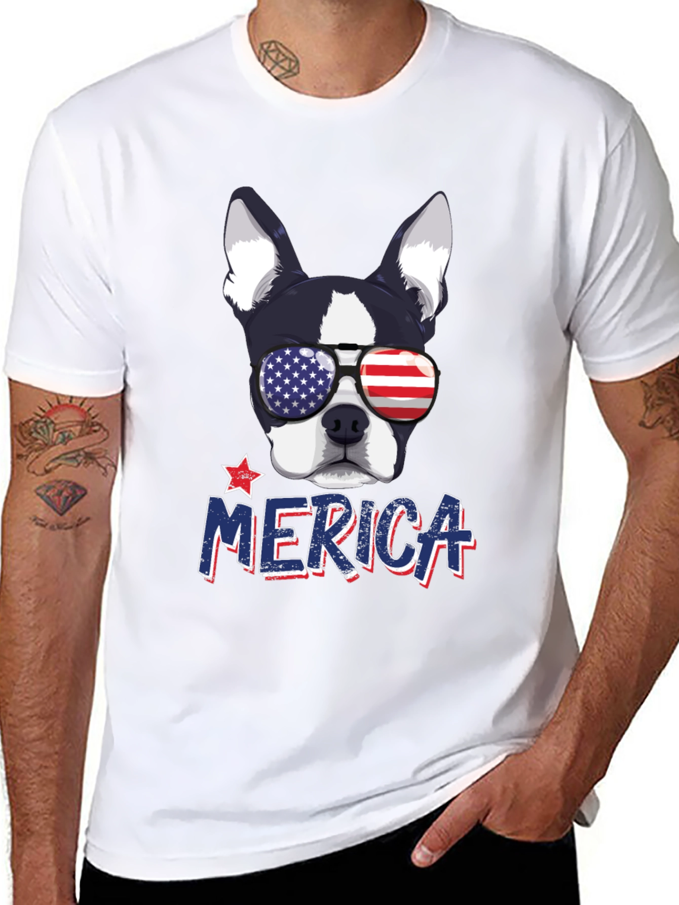 Patriotic Dog T-Shirt -  Merica USA Flag Sunglasses