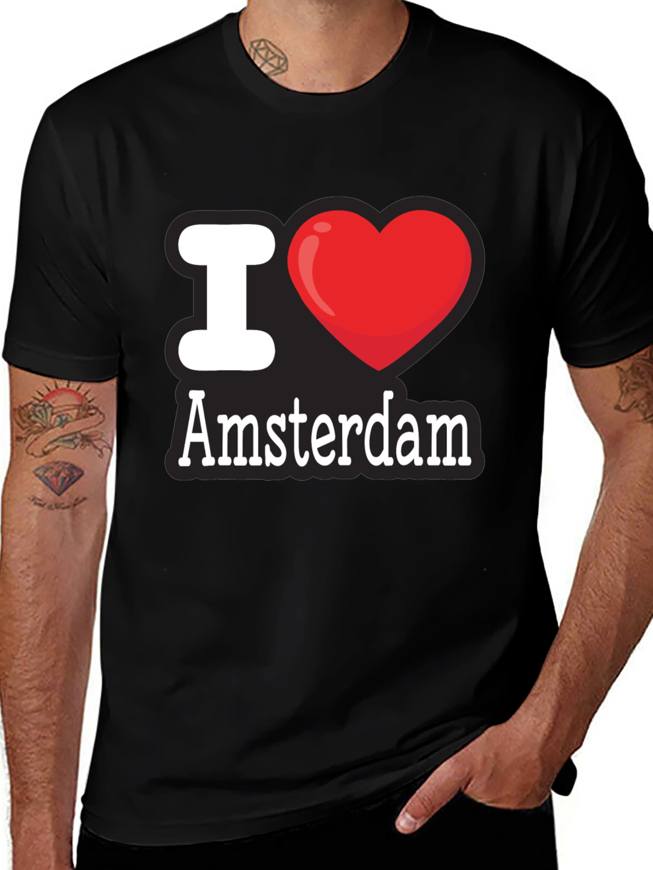 I Heart Amsterdam T-Shirt - Black Cotton Tee