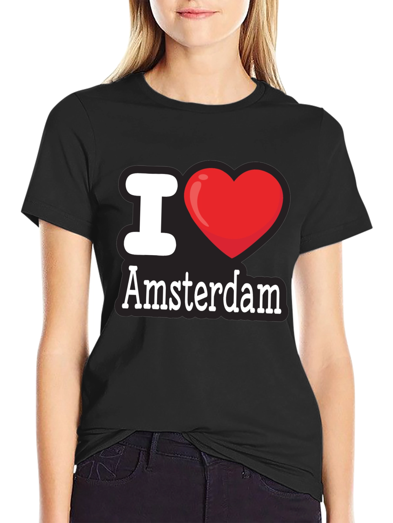 I Heart Amsterdam T-Shirt - Black Cotton Tee