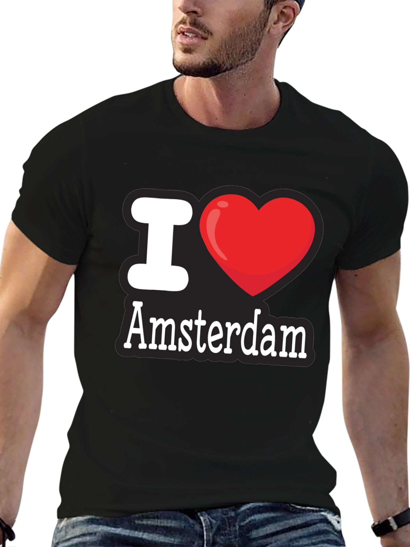 I Heart Amsterdam T-Shirt - Black Cotton Tee