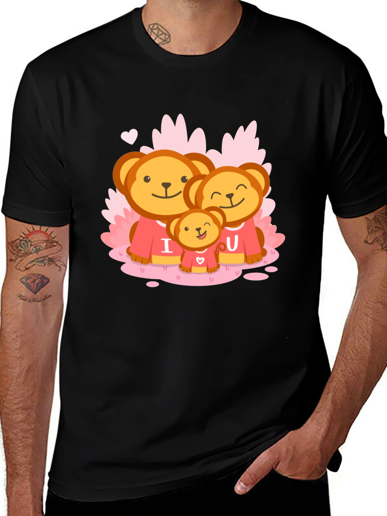 Cute Bear Family I Love You Black T-Shirt