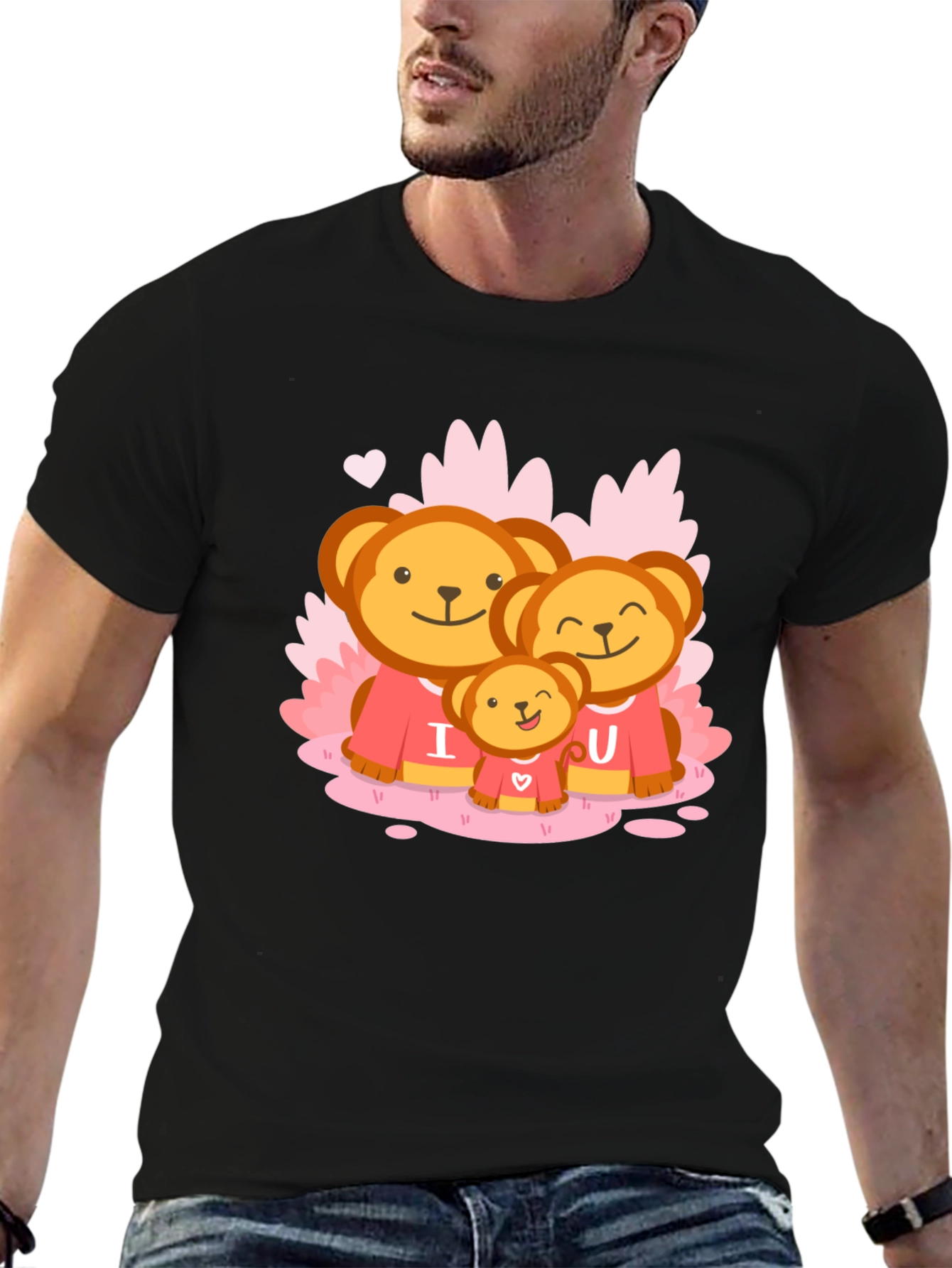 Cute Bear Family I Love You Black T-Shirt