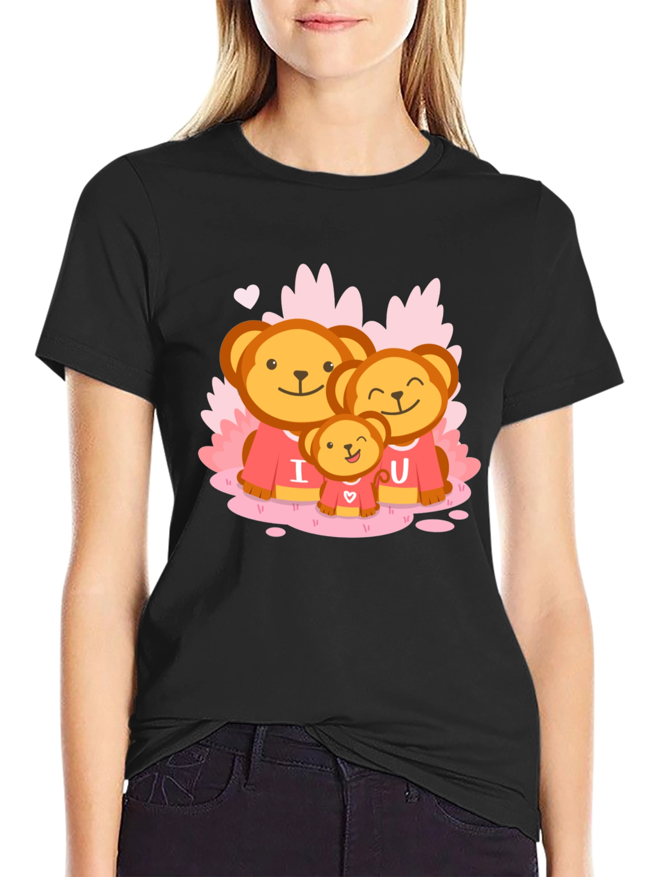 Cute Bear Family I Love You Black T-Shirt