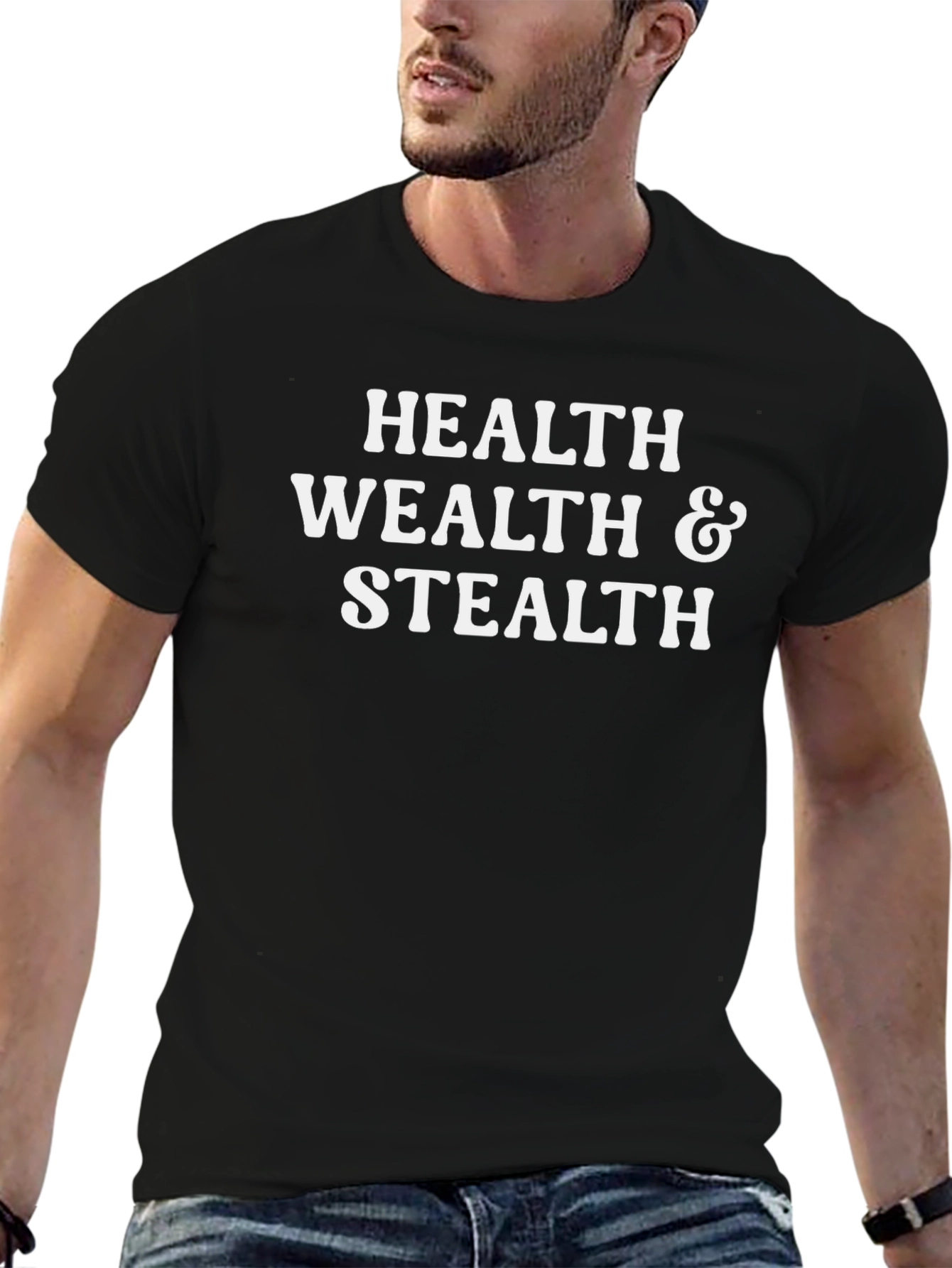 Health Wealth & Stealth T-Shirt - Black Crew Neck
