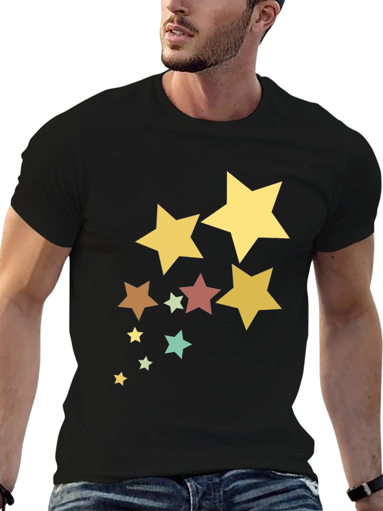 Stylish Star Pattern Black T-Shirt
