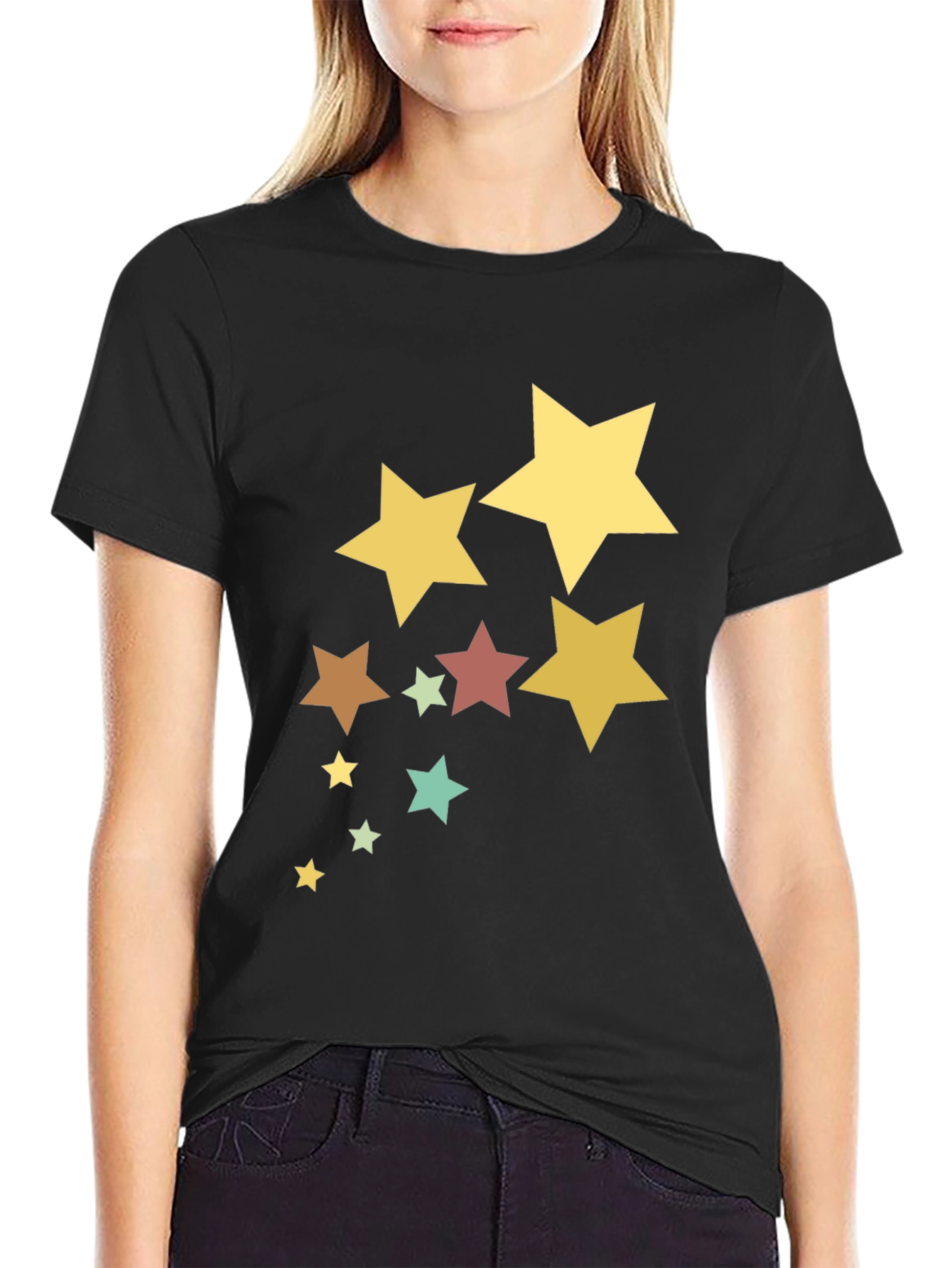 Stylish Star Pattern Black T-Shirt