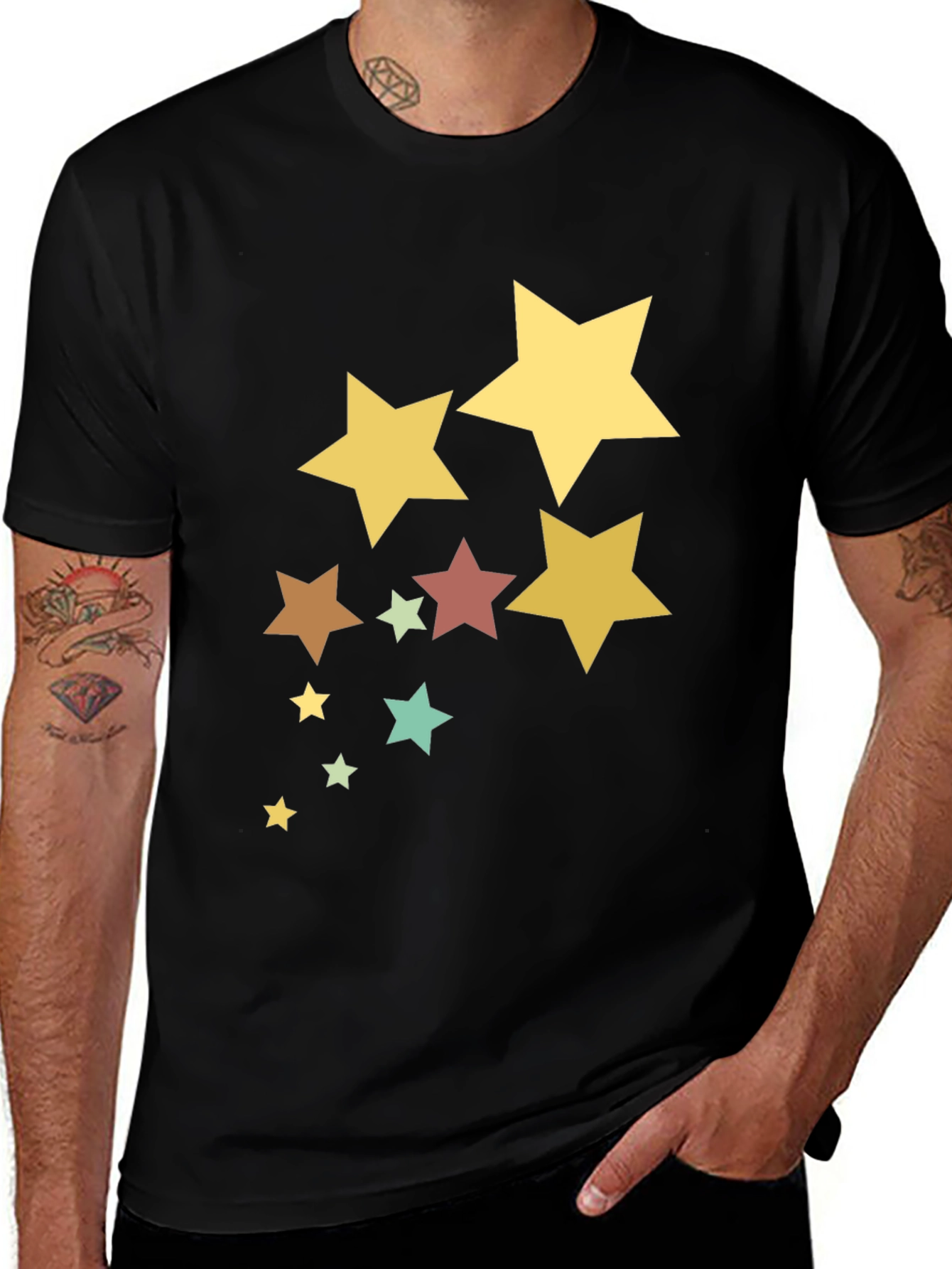 Stylish Star Pattern Black T-Shirt