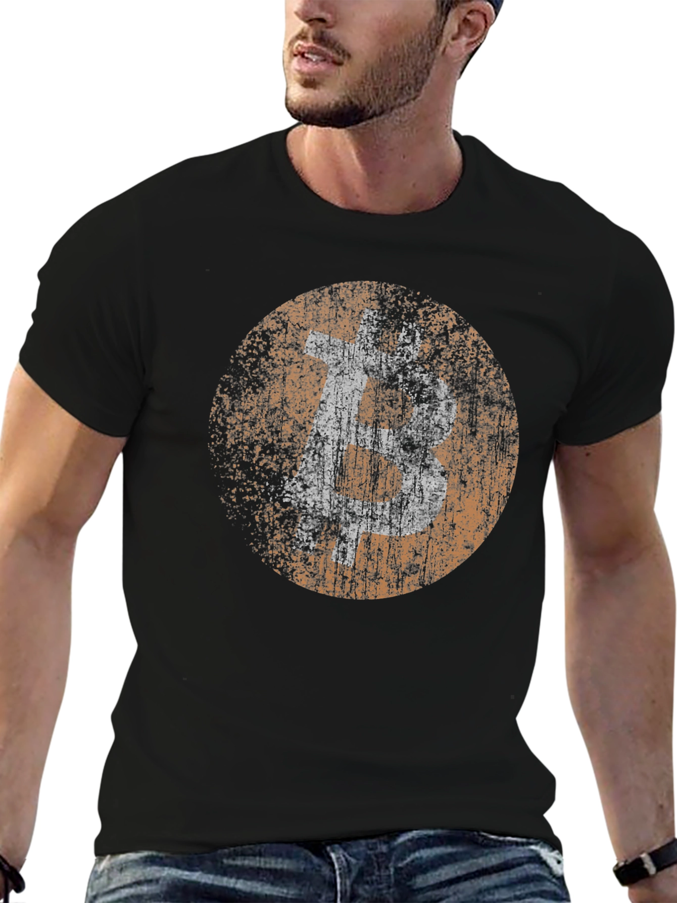 Bitcoin Distressed Logo Black T-Shirt