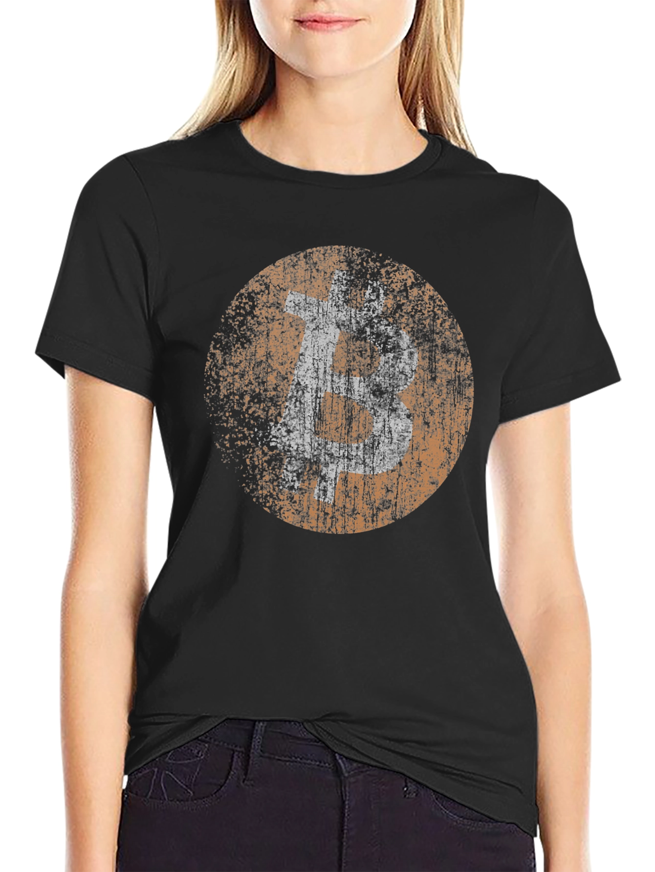 Bitcoin Distressed Logo Black T-Shirt