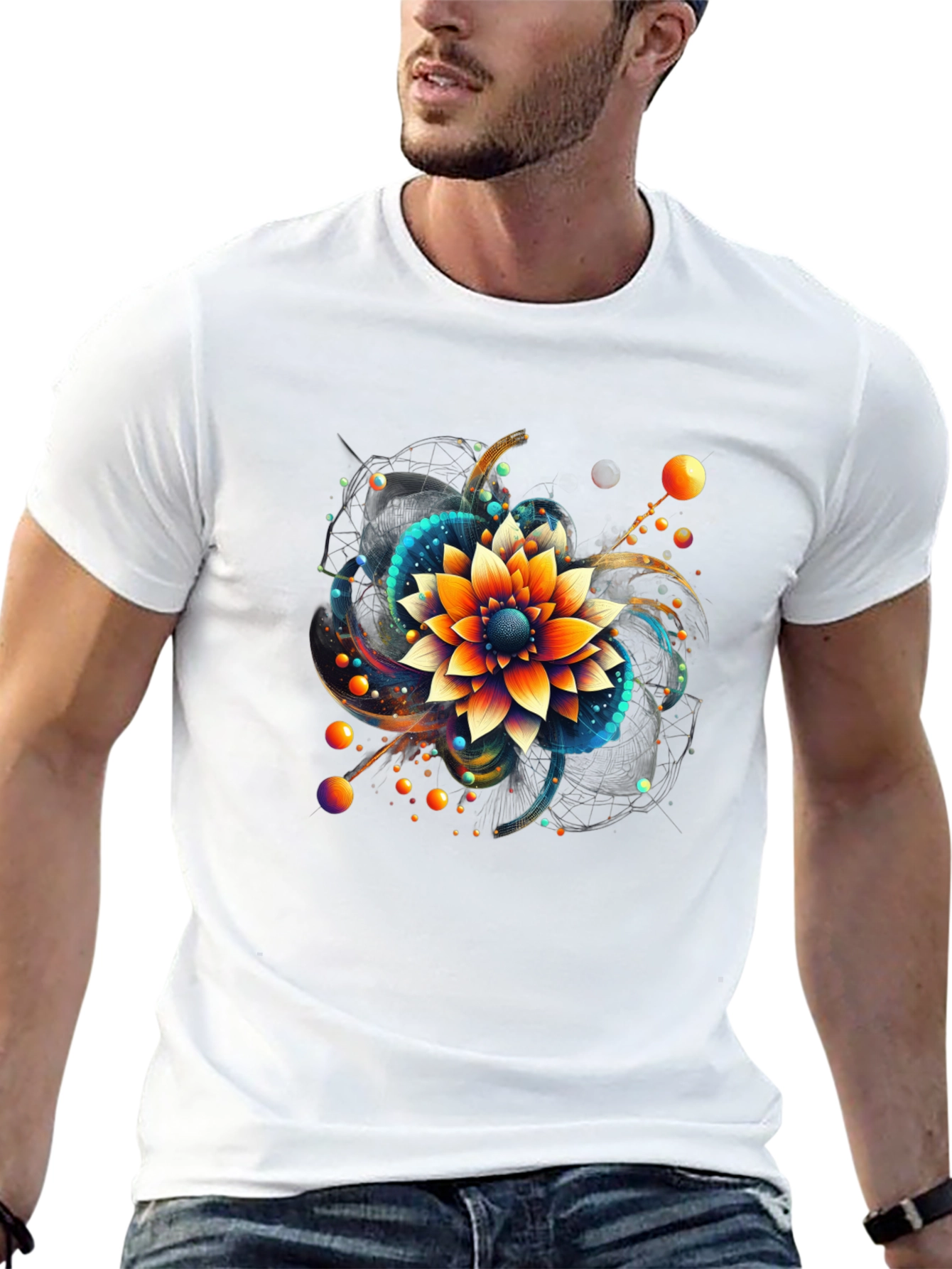 Abstract Floral Graphic Print Black T-Shirt