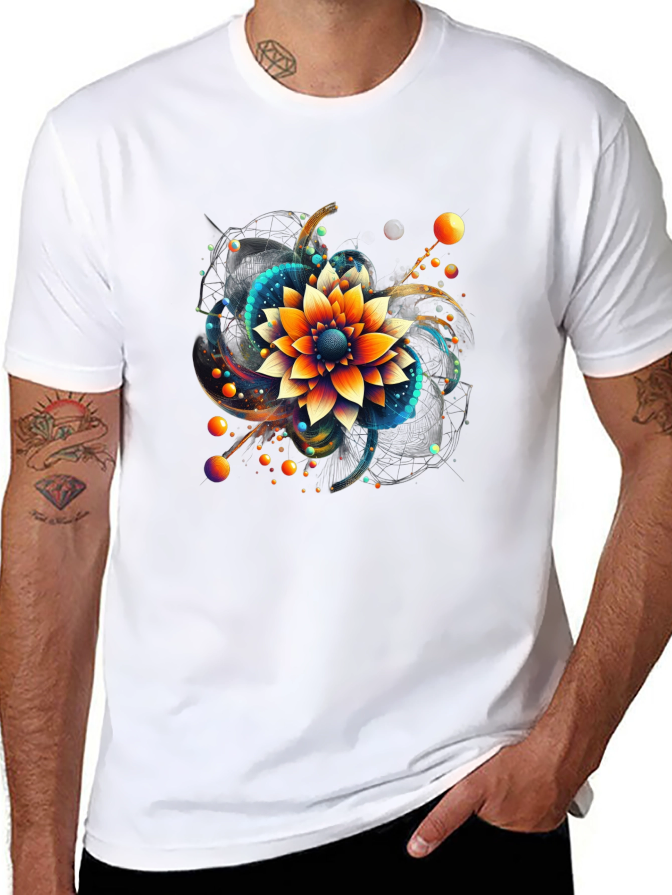 Abstract Floral Graphic Print Black T-Shirt
