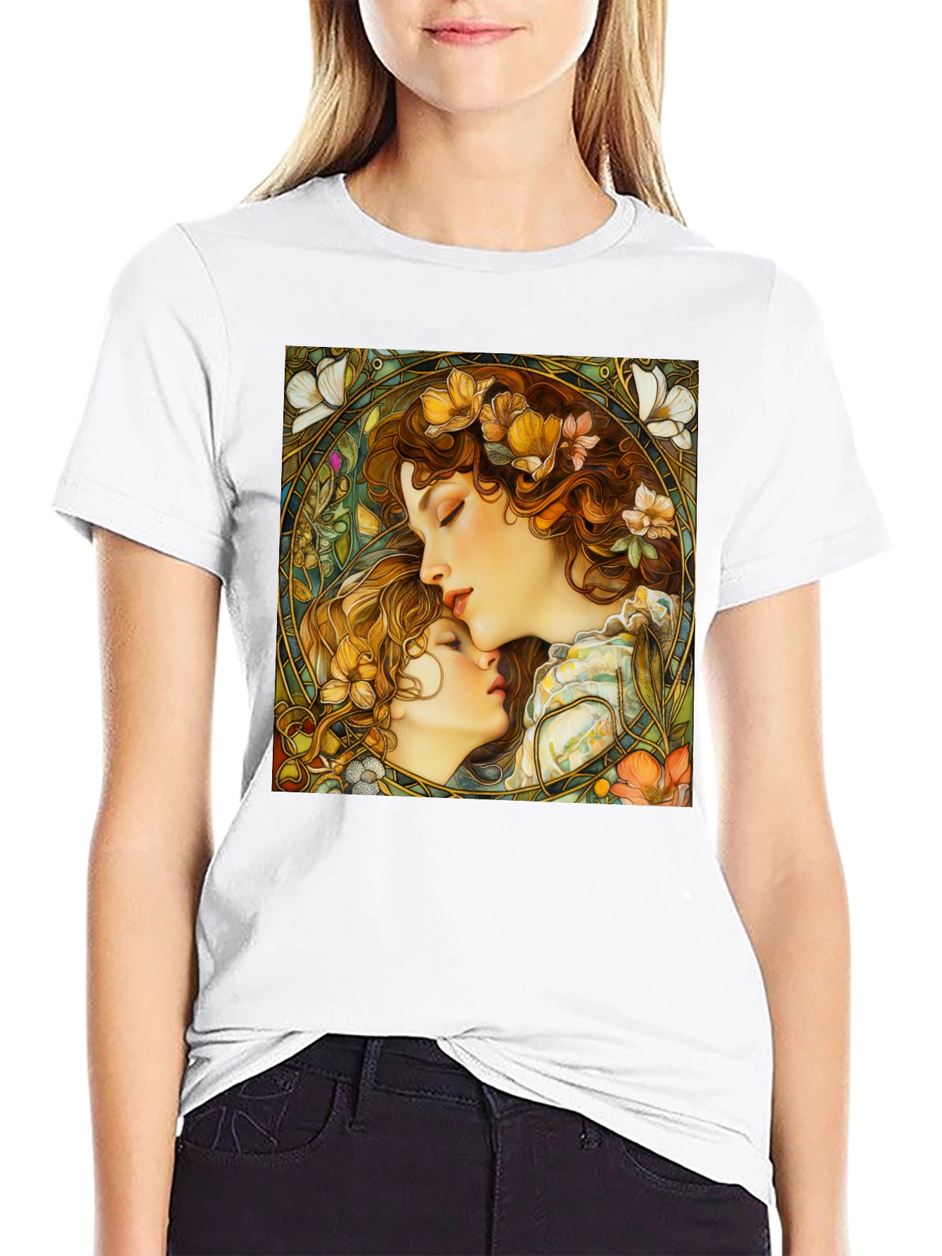 Art Nouveau Womens Black Graphic Tee