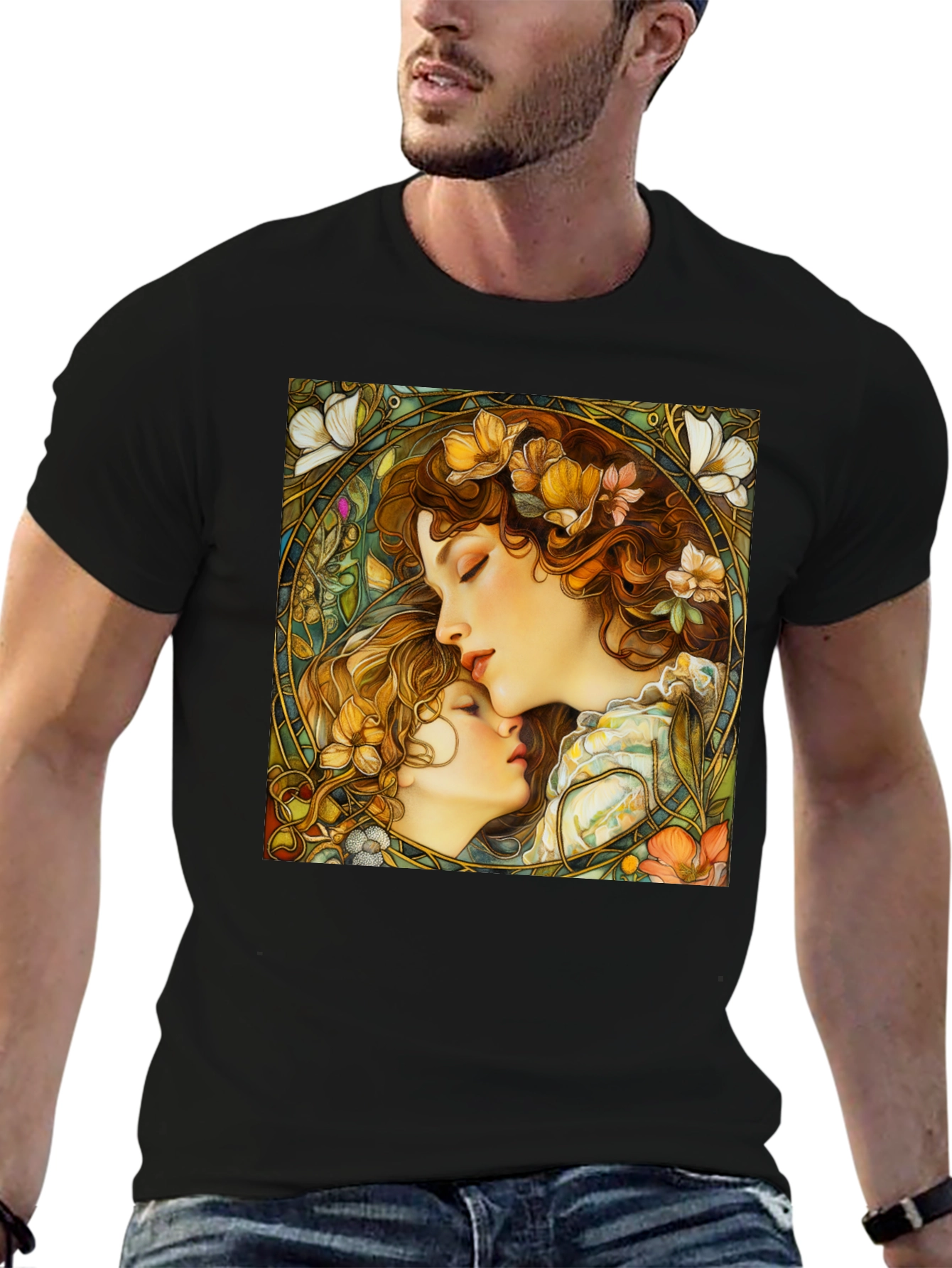 Art Nouveau Womens Black Graphic Tee