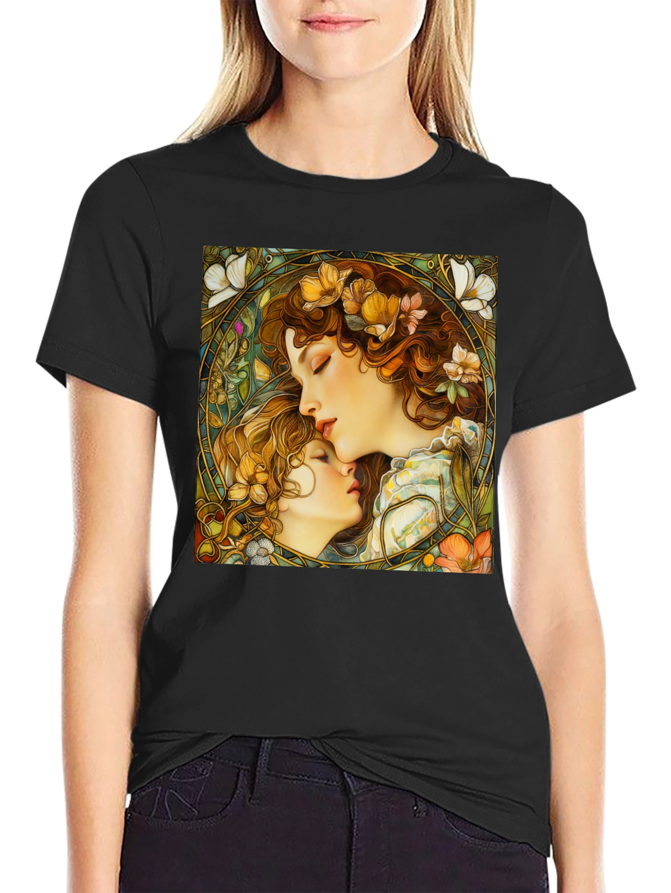 Art Nouveau Womens Black Graphic Tee