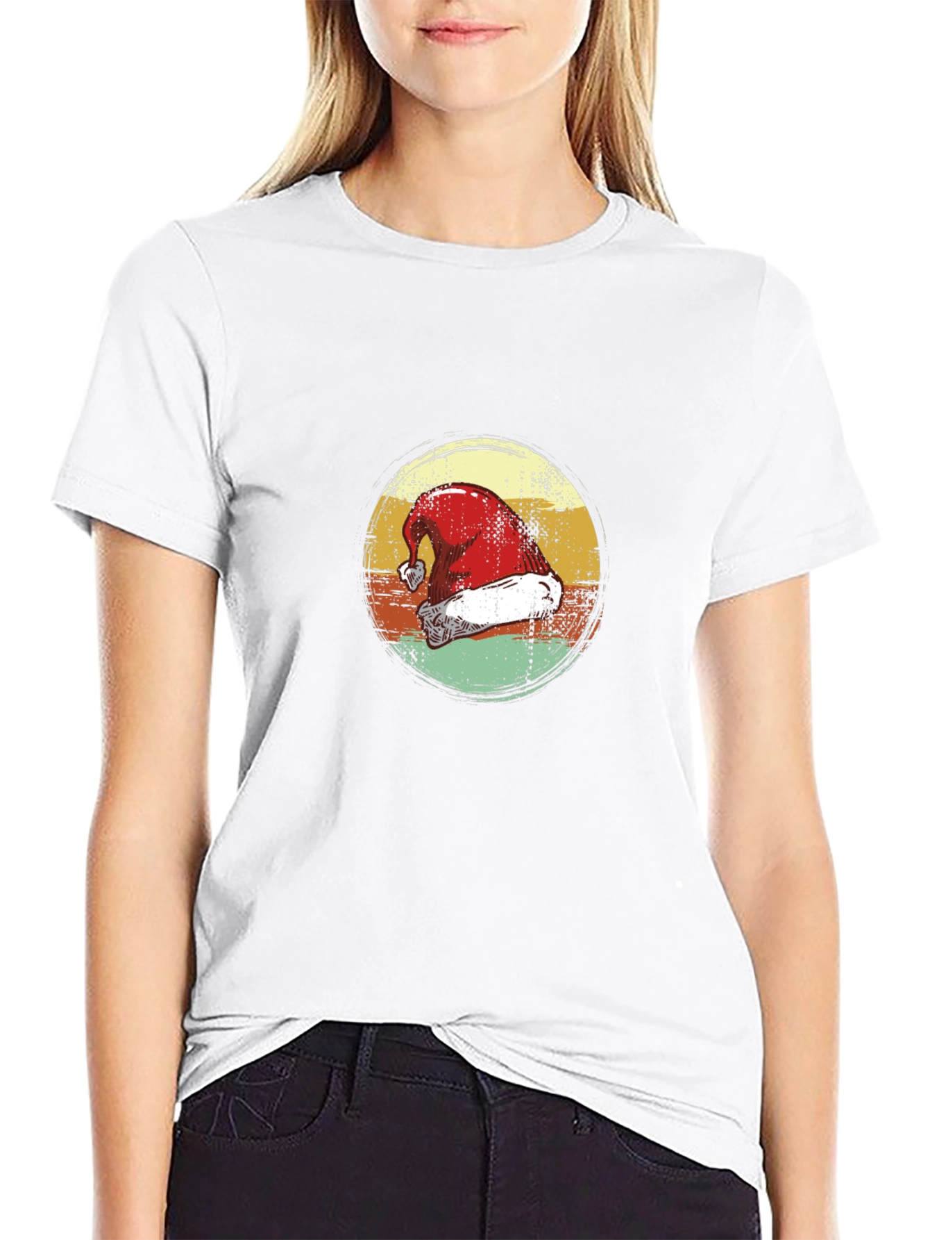 Retro Santa Hat Graphic Tee - Holiday Style
