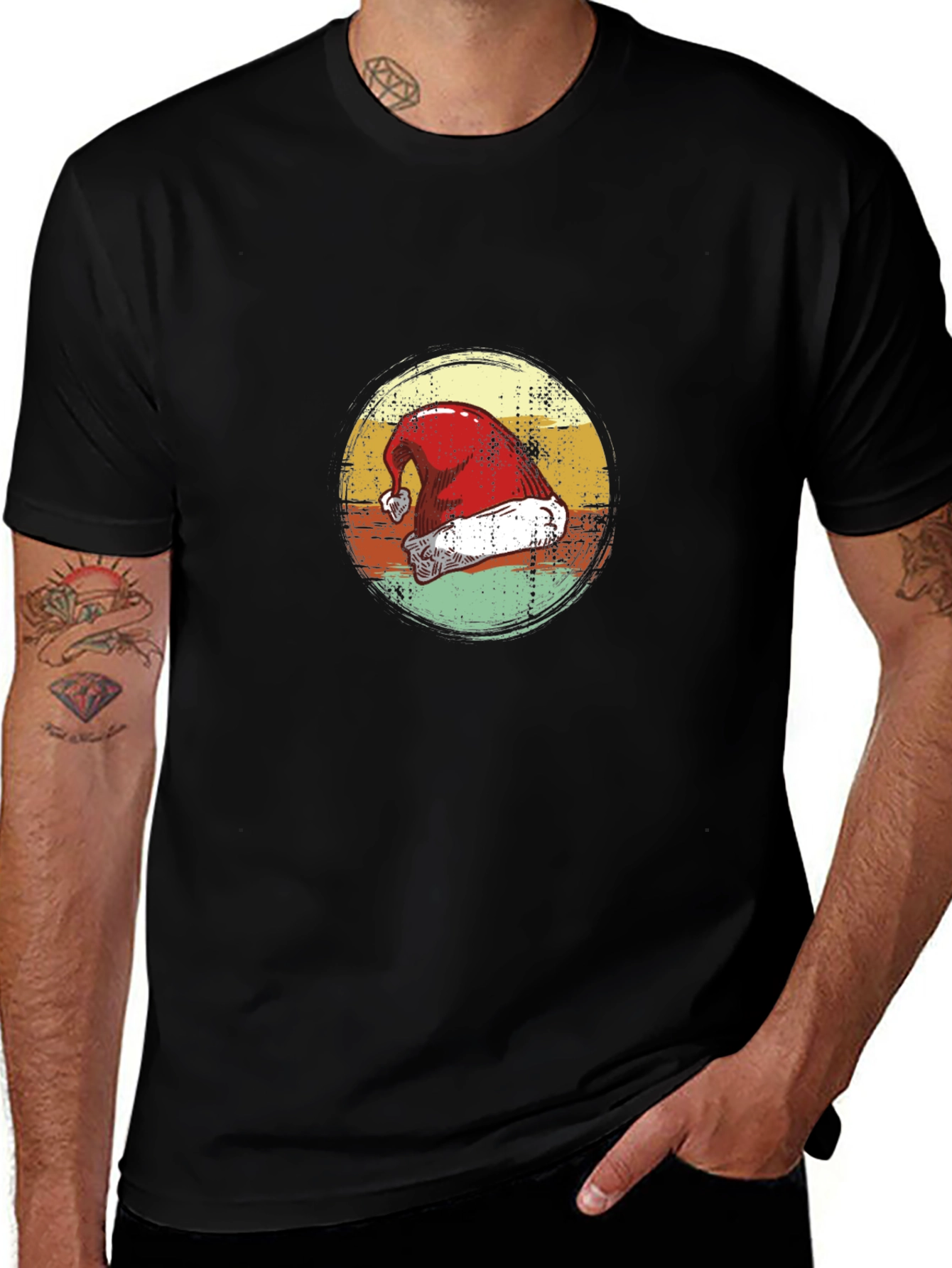 Retro Santa Hat Graphic Tee - Holiday Style