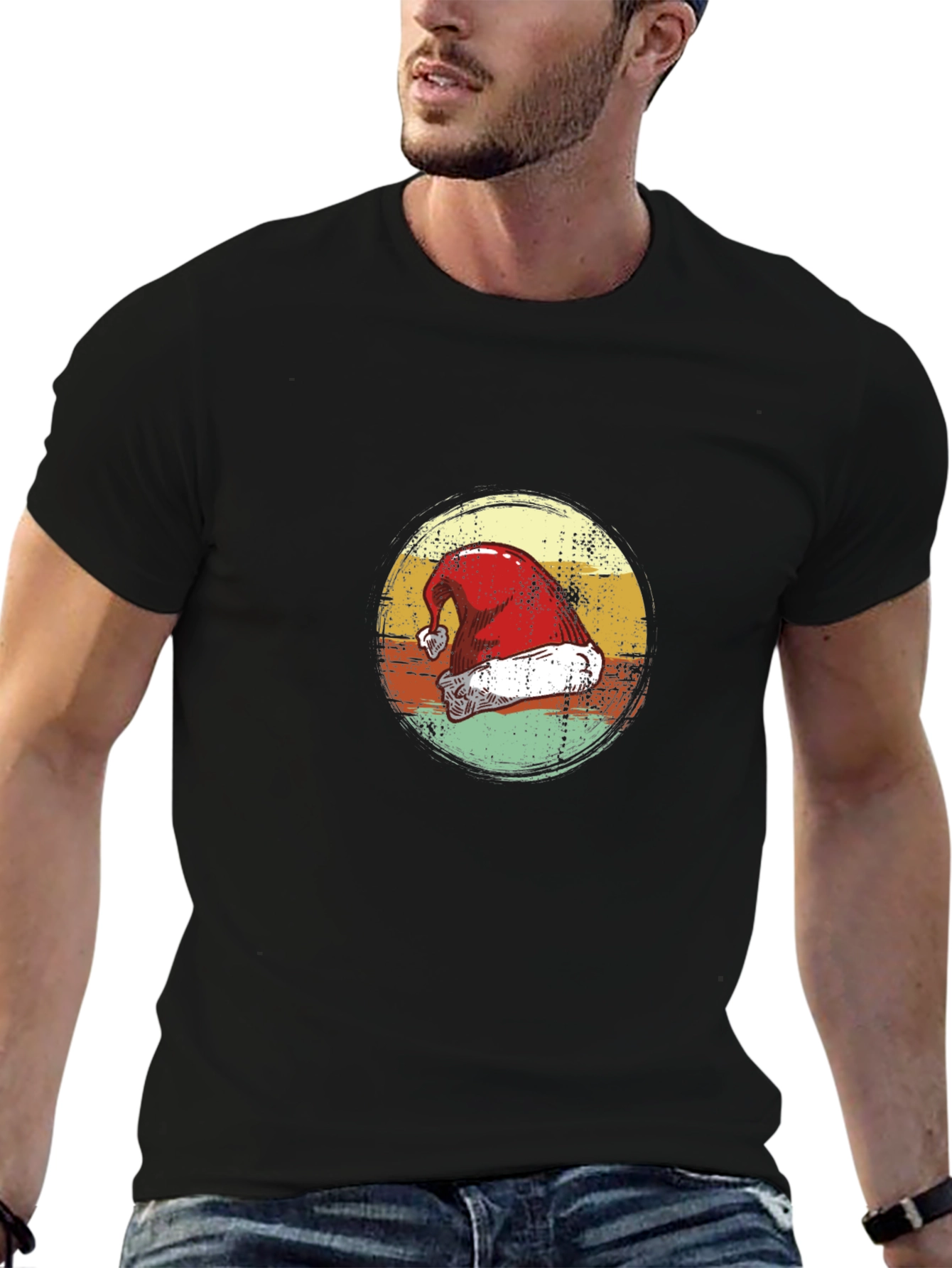 Retro Santa Hat Graphic Tee - Holiday Style