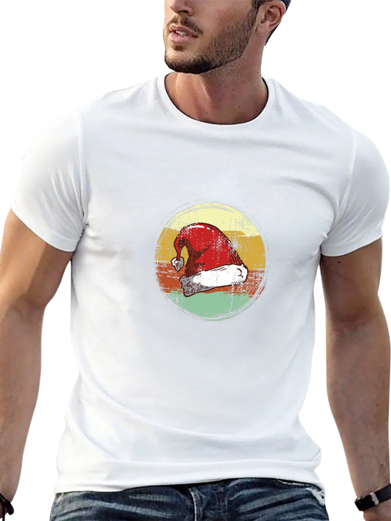 Retro Santa Hat Graphic Tee - Holiday Style