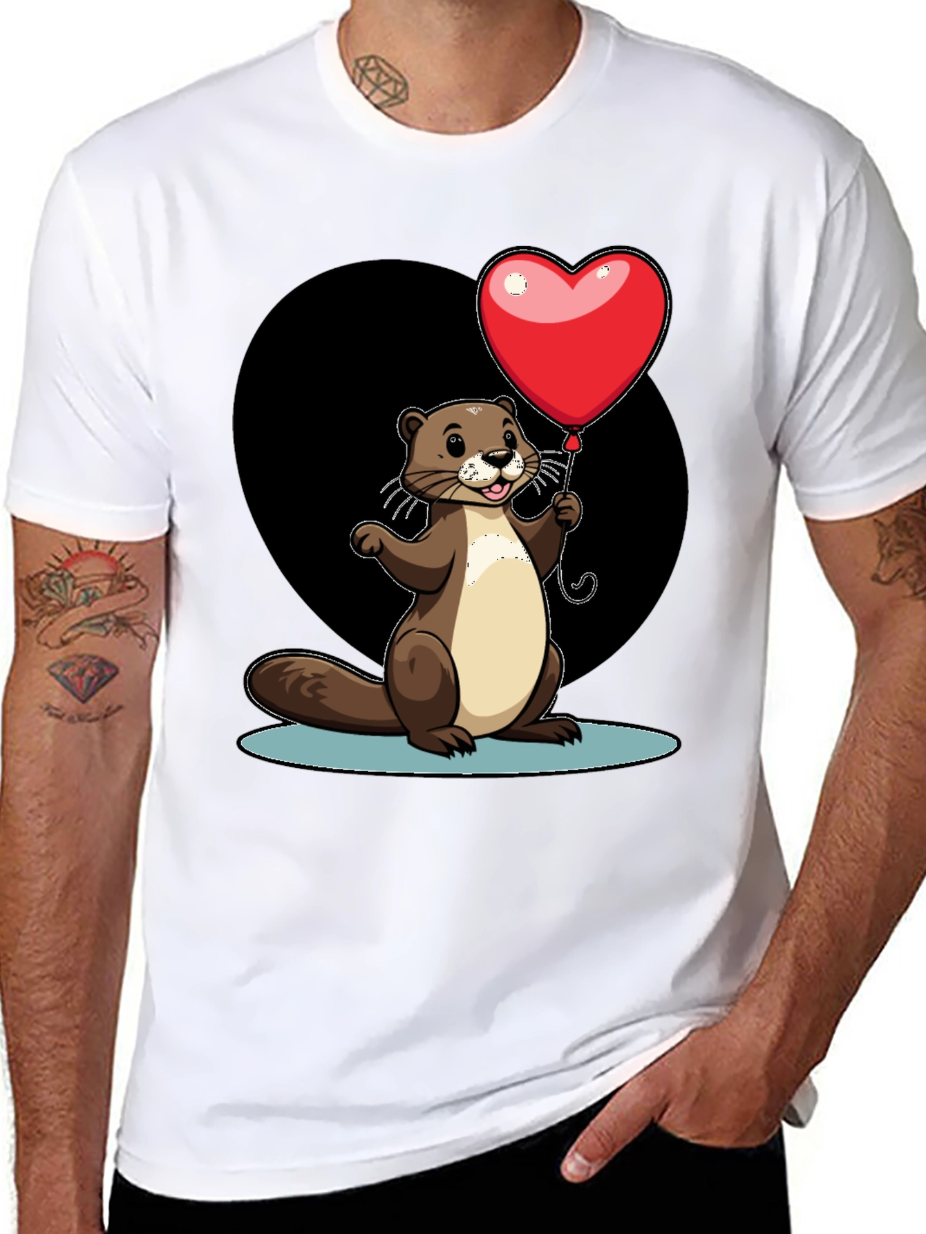 Heart Balloon Otter Graphic Tee - Valentines Day