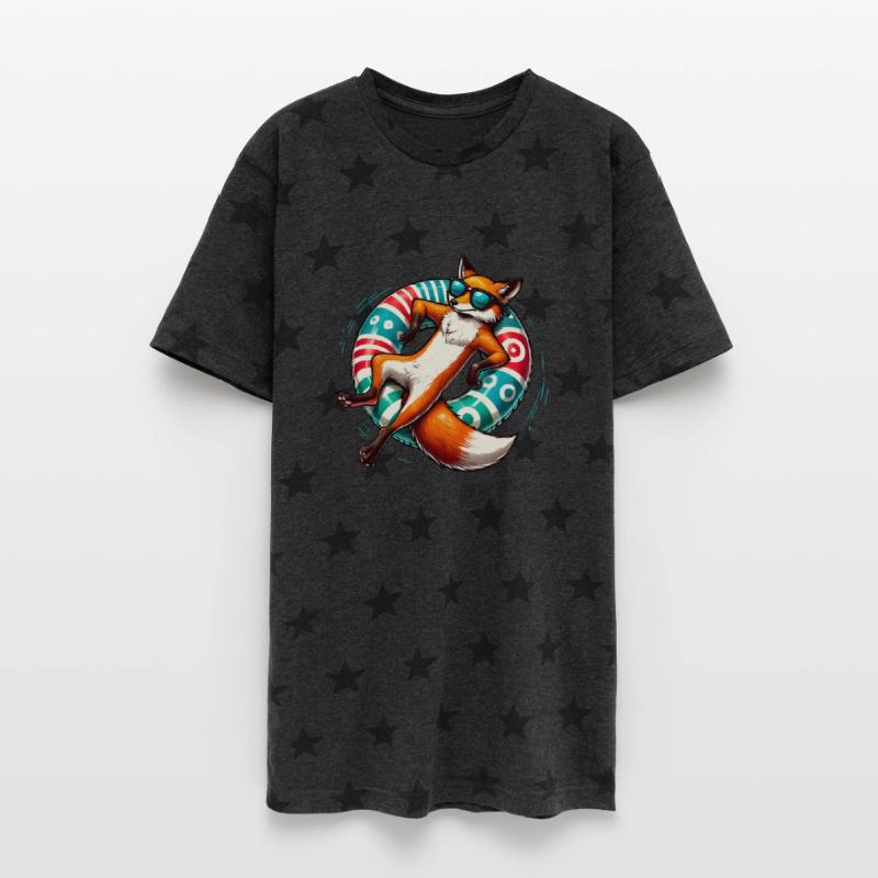 A relaxed fox on a swimming ring