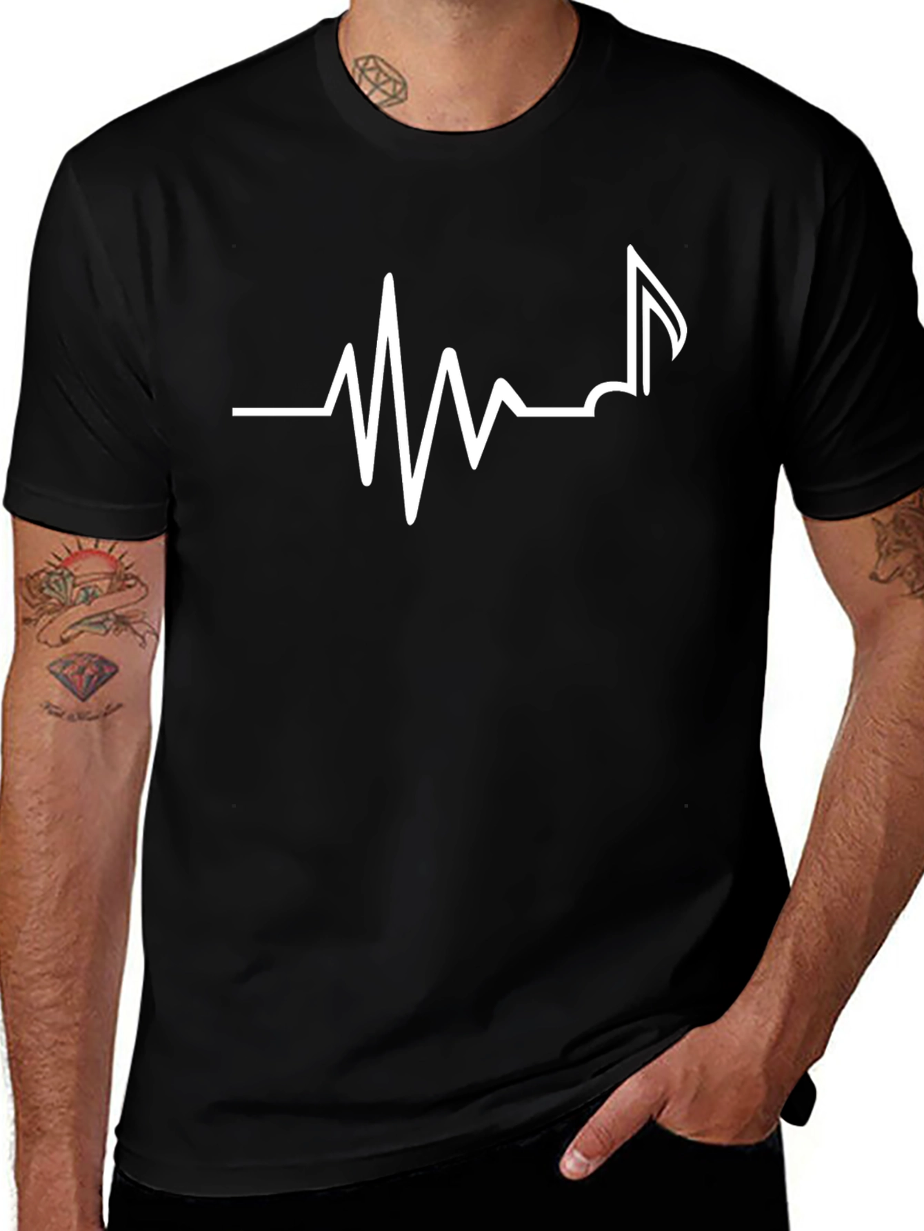 Heartbeat Music Note Black T-Shirt