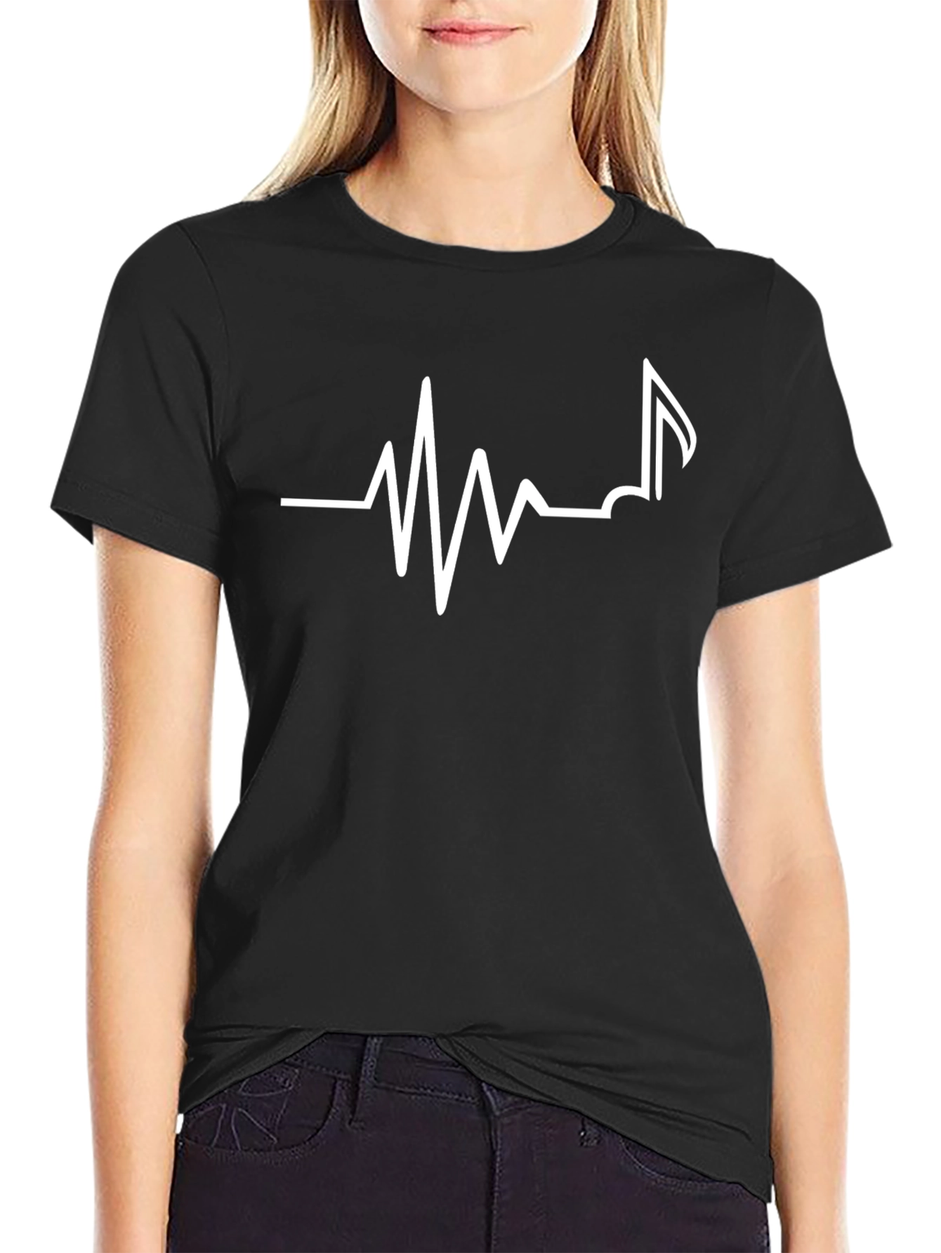 Heartbeat Music Note Black T-Shirt