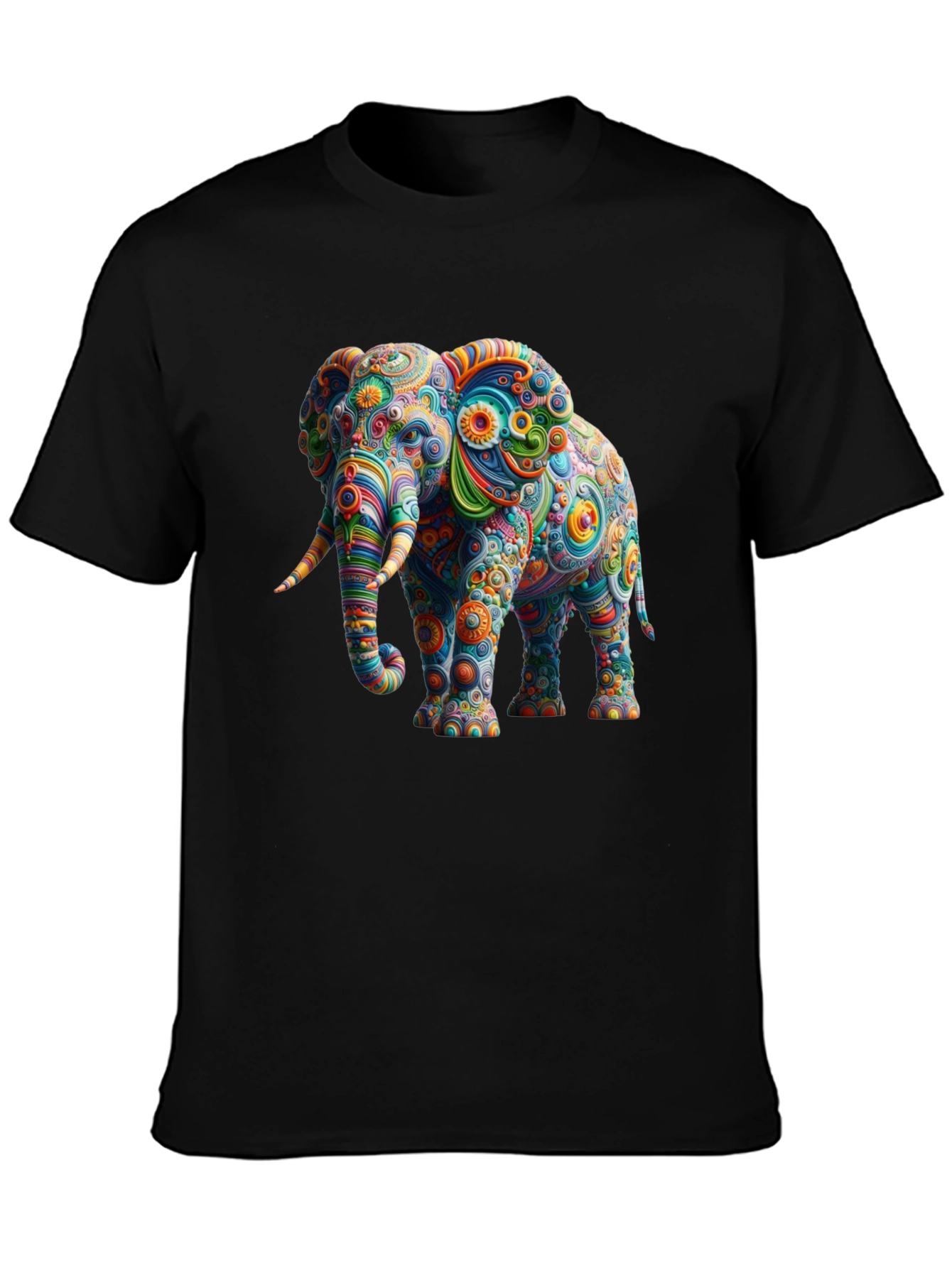 Psychedelic Elephant Graphic Tee - Black