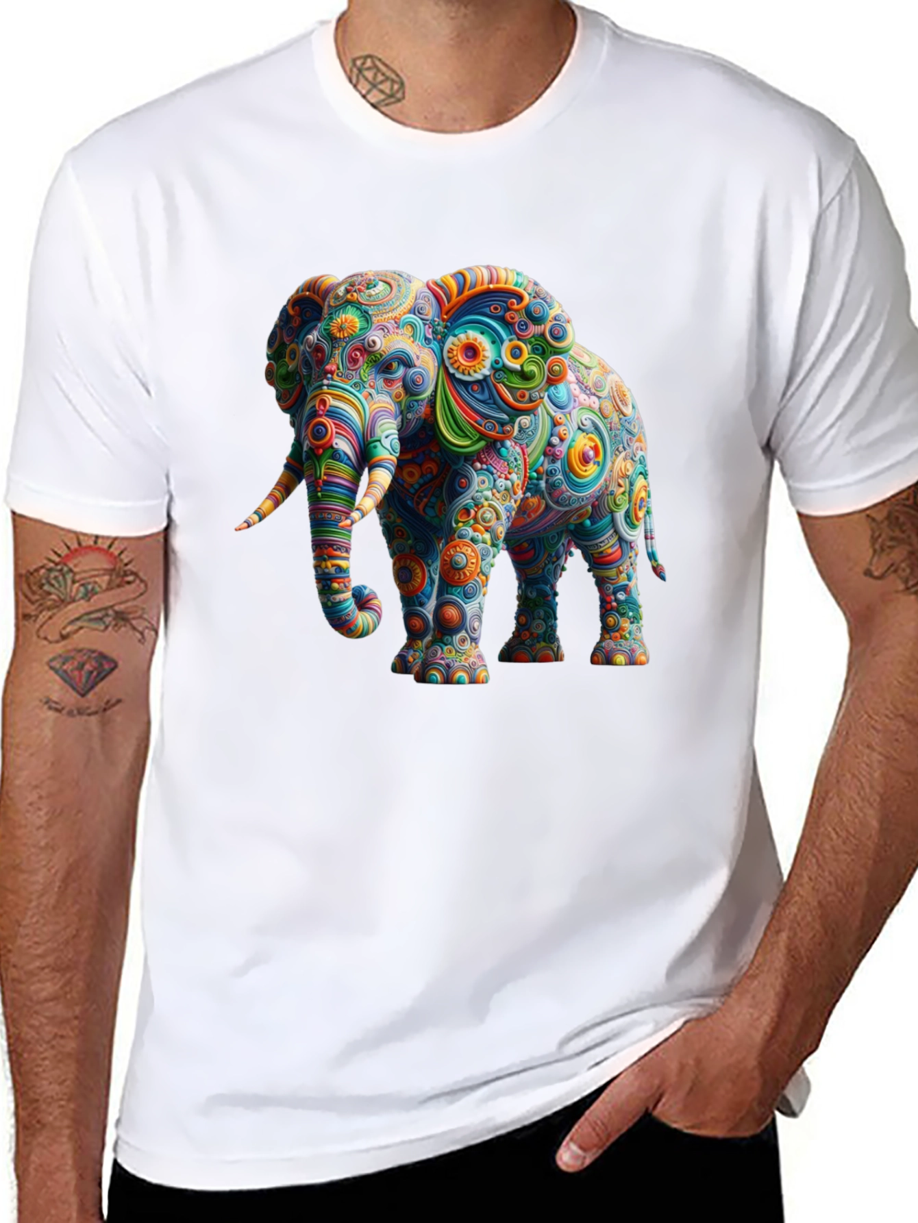 Psychedelic Elephant Graphic Tee - Black
