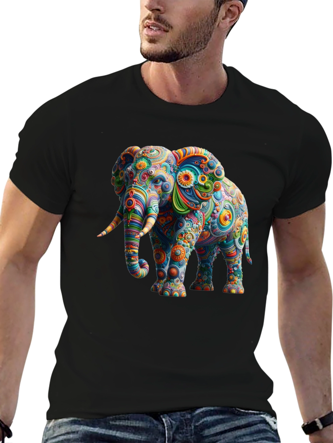 Psychedelic Elephant Graphic Tee - Black